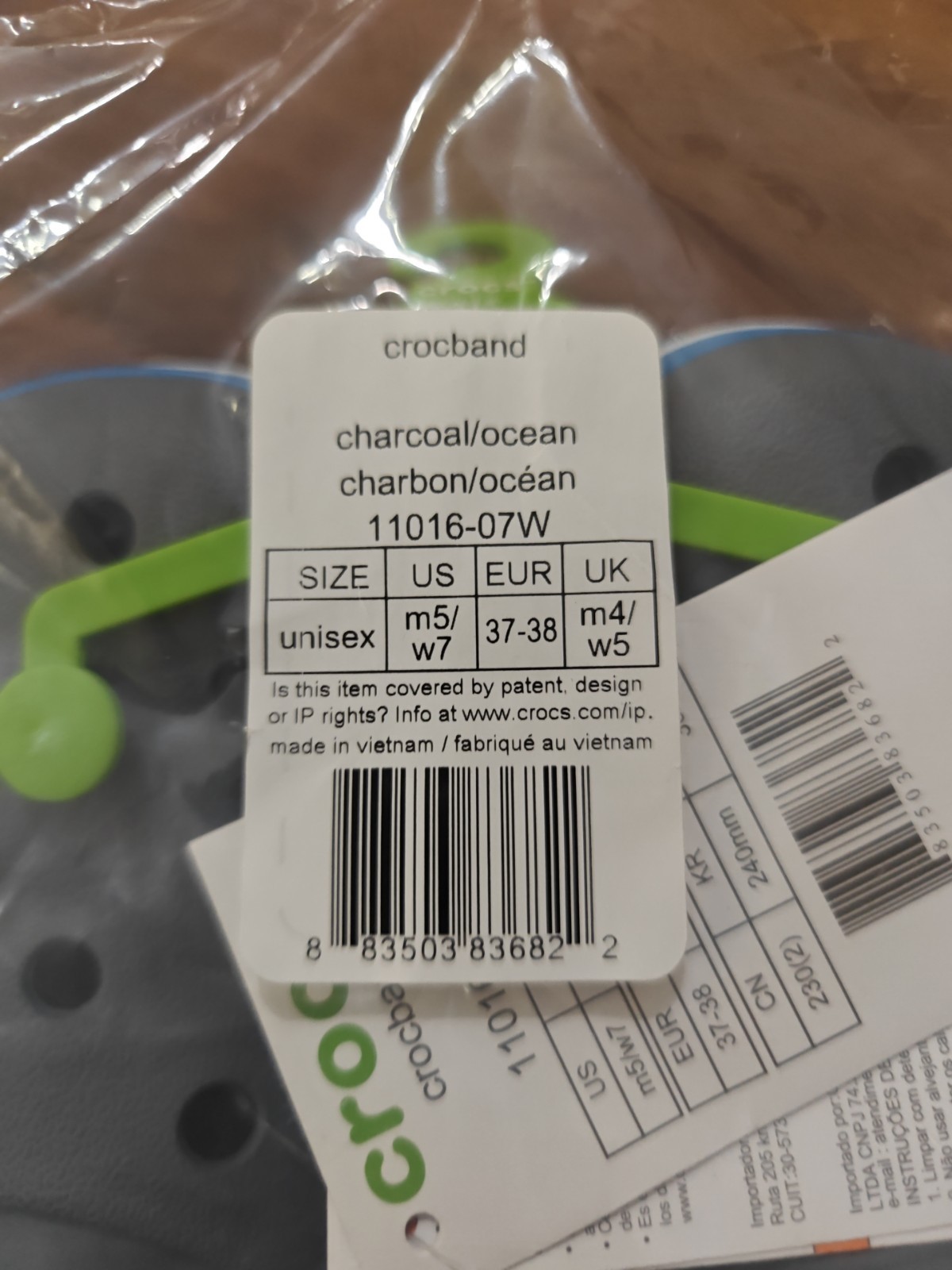 Crocs Crocband Clog Men 5 Women 7 Unisex Charcoal/Ocean Blue Gray NEW IN BAG!