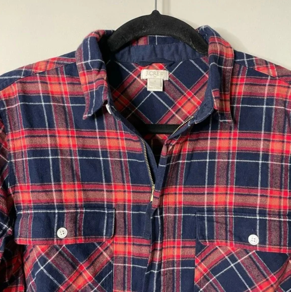 J. Crew Red/Blue Plaid 1/2 Zip Pullover Small