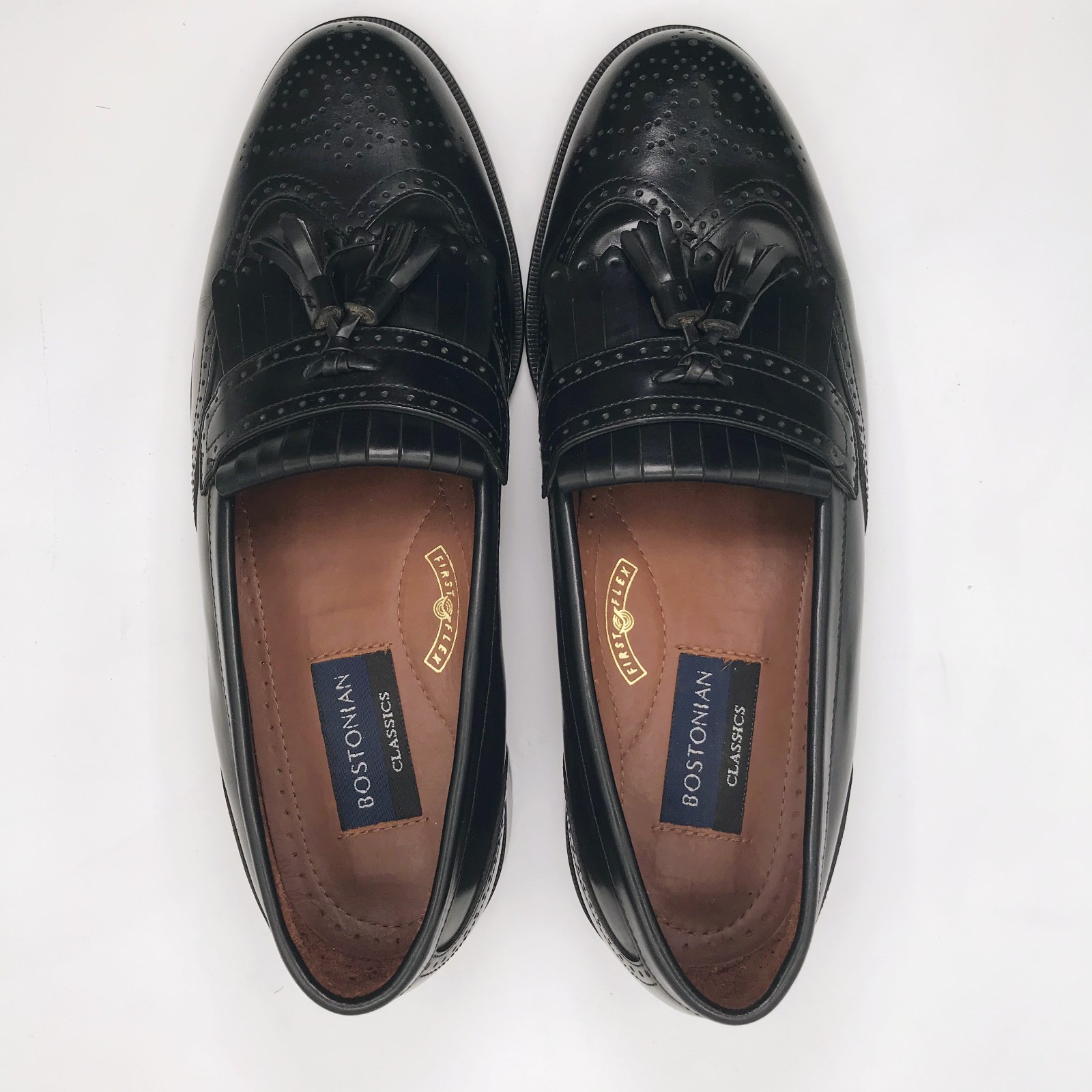 Bostonian Classics First Flex Black Leather Wingtip Tassel Loafers Mens Sz 8.5 M