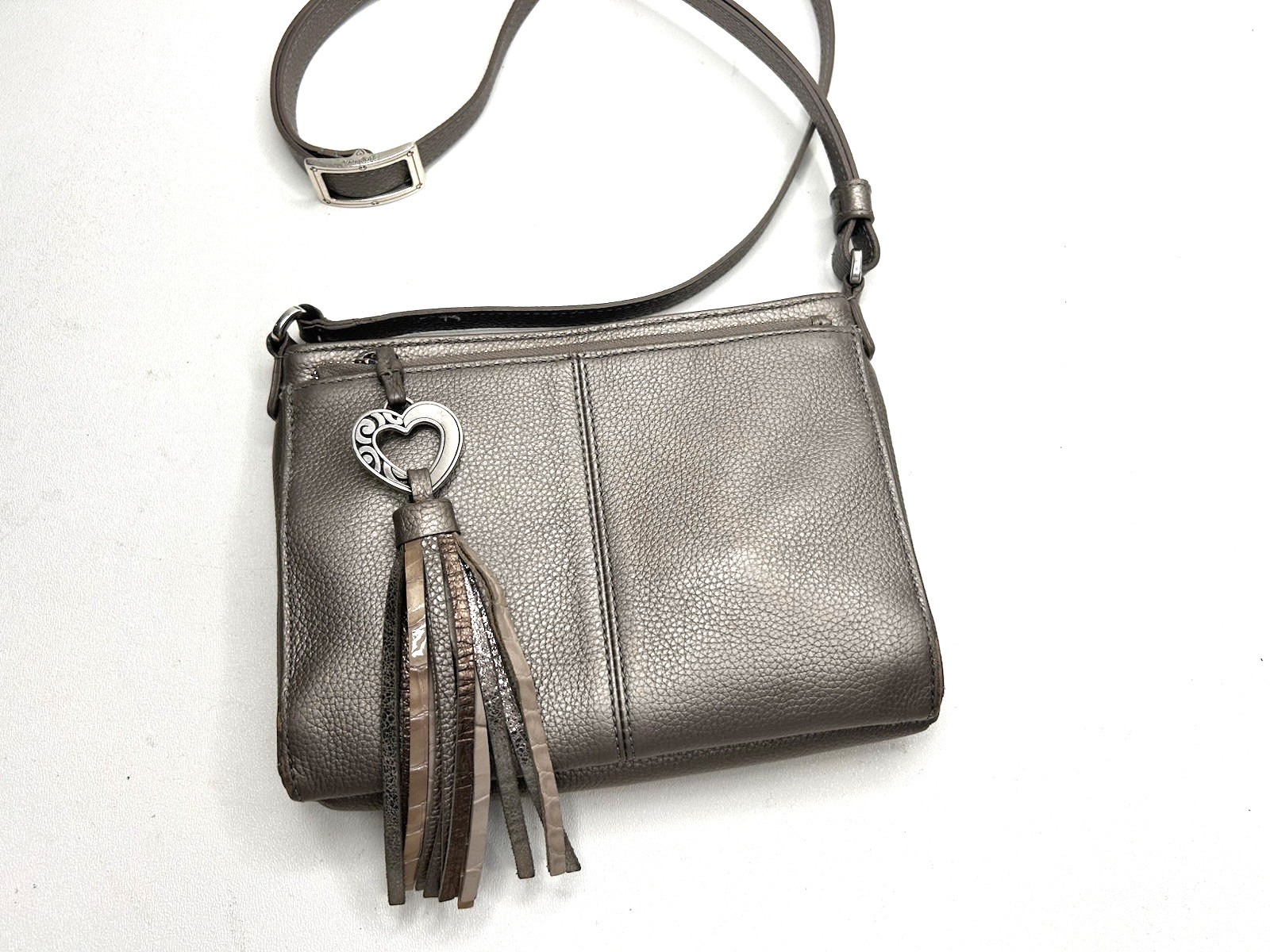 BRIGHTON Barbadoes City Bag Organizer Pewter Leather Crossbody Bag
