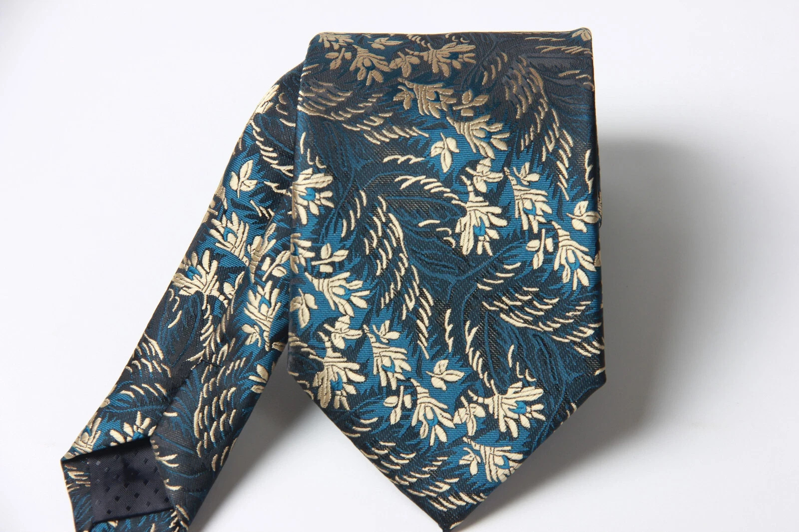 New Classic Floral Blue Gold JACQUARD WOVEN 100% Silk Men’s Necktie Tie