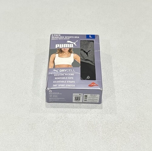 Puma Women’s 2-Pack Square Neck Seamless Sports Bra, Black/Gray, Size L