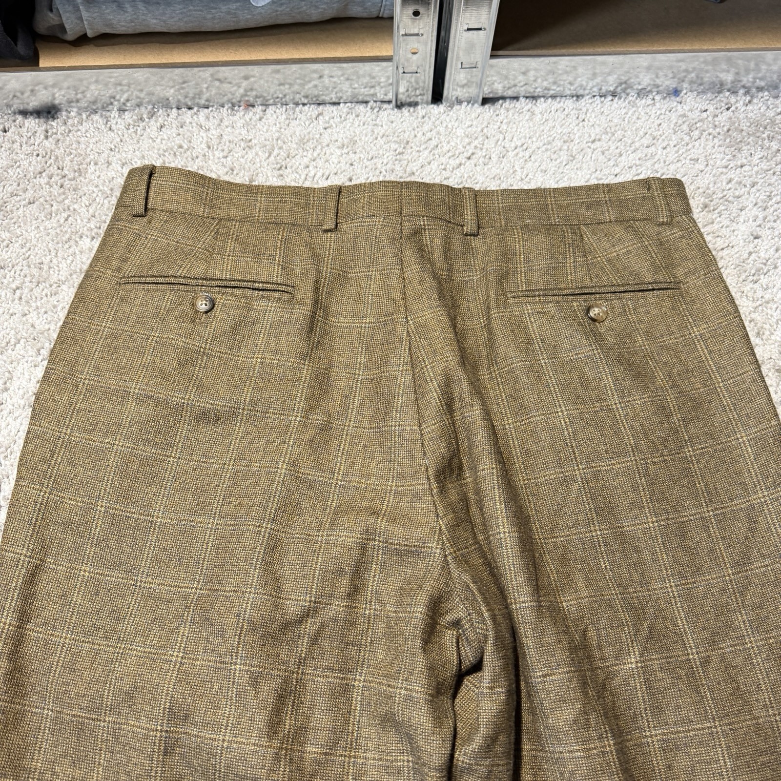 Vintage Haspel 100% Wool Cuffed Trousers Mens 36×30 Brown Plaid Dress Pants