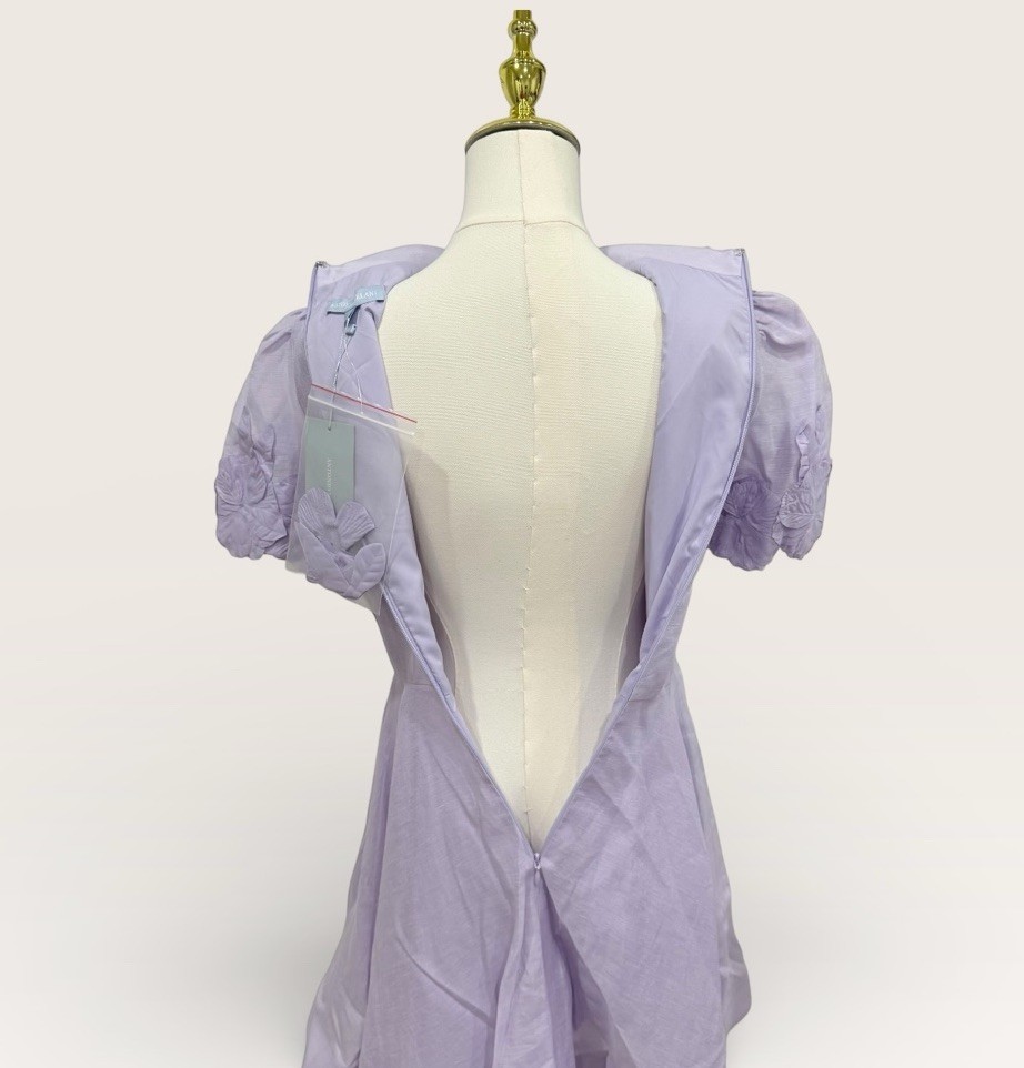 Antonio Melani Size 2 Iris Linen Floral Appliqué Mockneck Minidress Lavender NWT