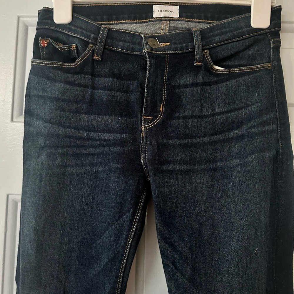 Hudson krista ankle super skinny distressed dark wash Jean. Size 28.