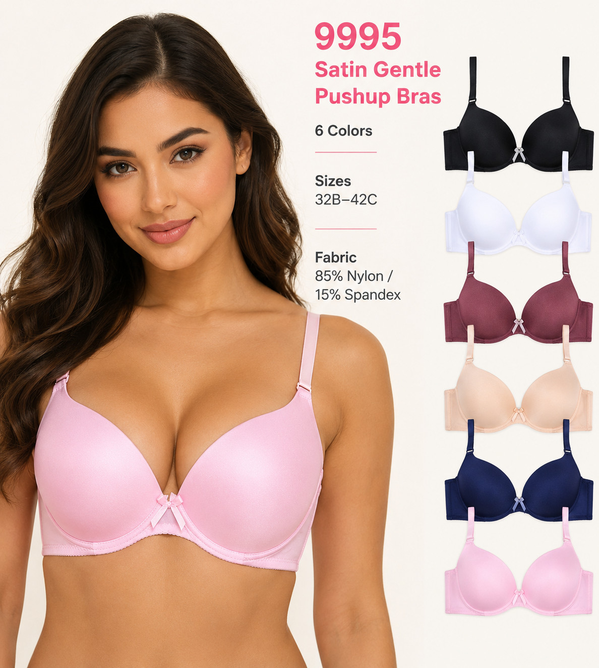PACK OF 6 pcs BRAS, UNDERWIRE LACE Push Up Bra SOFT CUP SIZE 34-42 B C NEW #9995