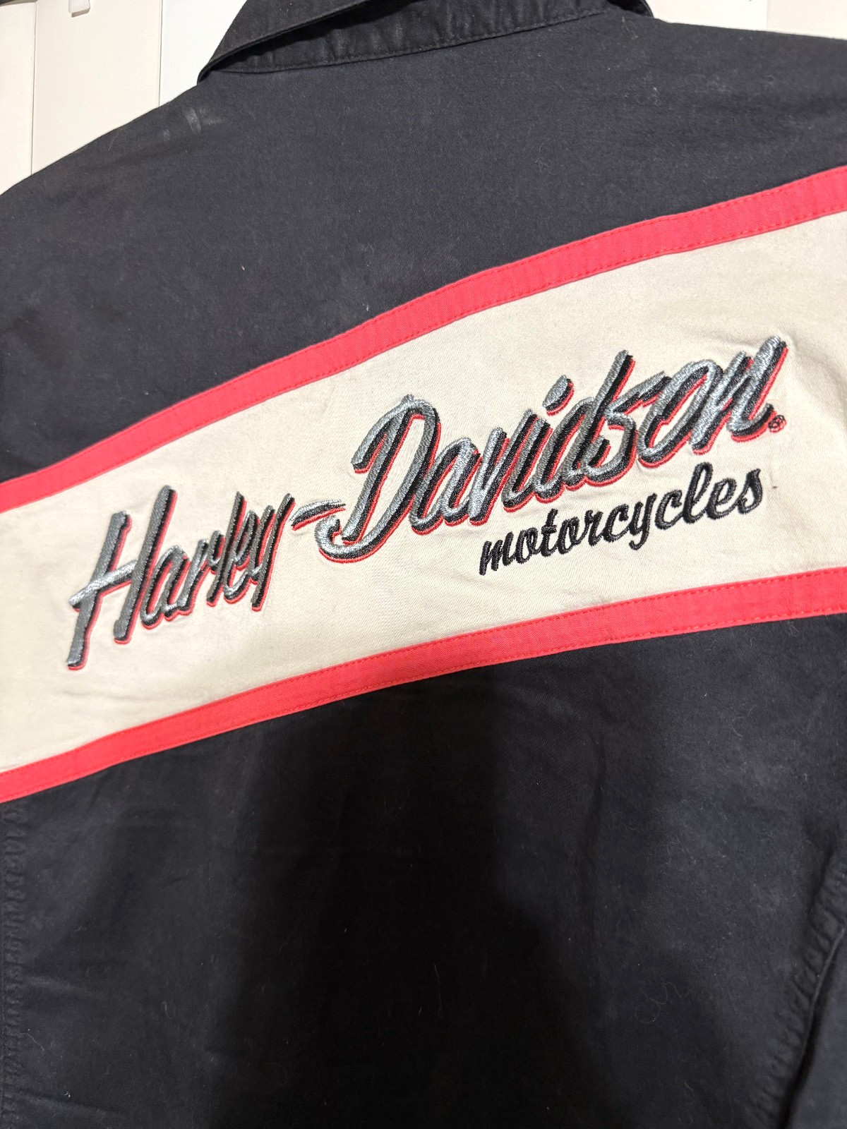 Harley-Davidson Womens Shirt Large Orange Colorblock Zip Up Short Sleeve w Logo