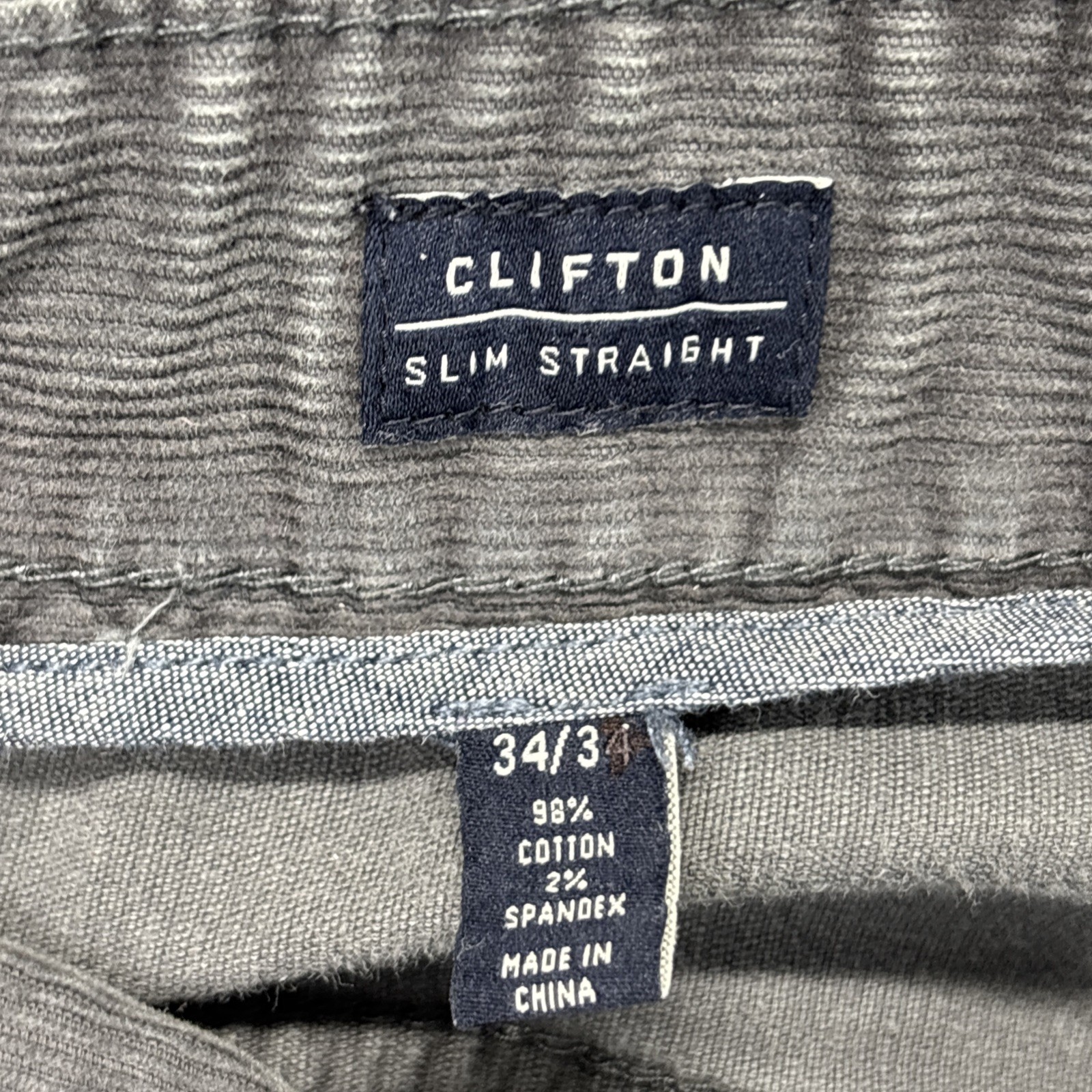 7 Diamonds Corduroy Pants Mens 34×33 Clifton Slim Straight 5 Pocket Gray Stretch