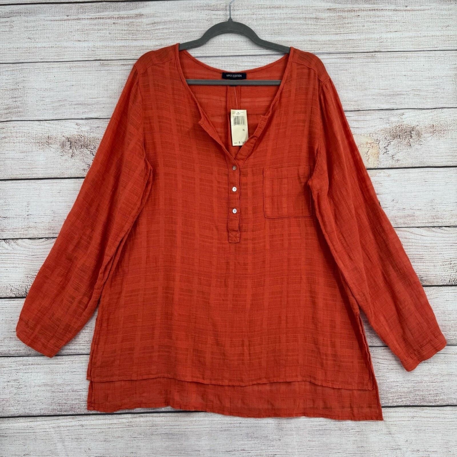 Max Edition Semi Sheer V-Neck Tunic Blouse Women’s Size XL Red/Pink NEW