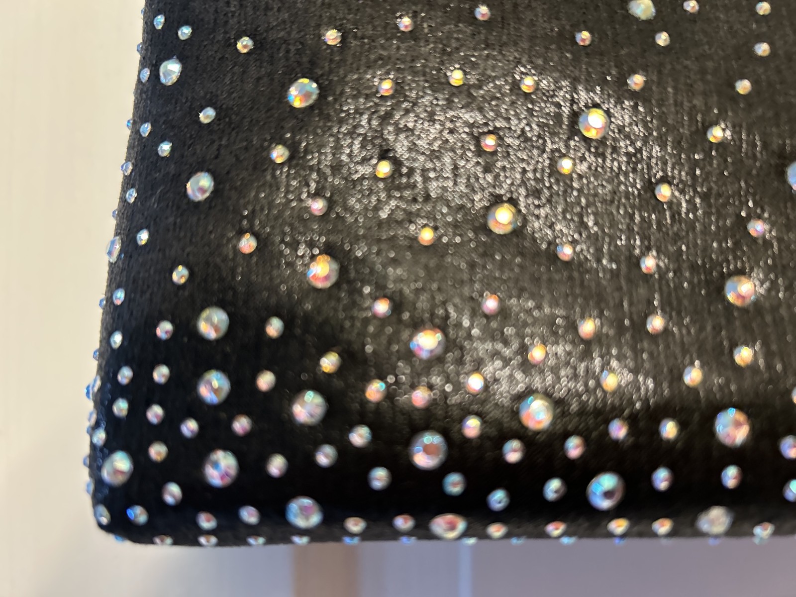 Ladies’ evening bag/purse. Black studded w/crystal beads. 9” x 5.5” plus…