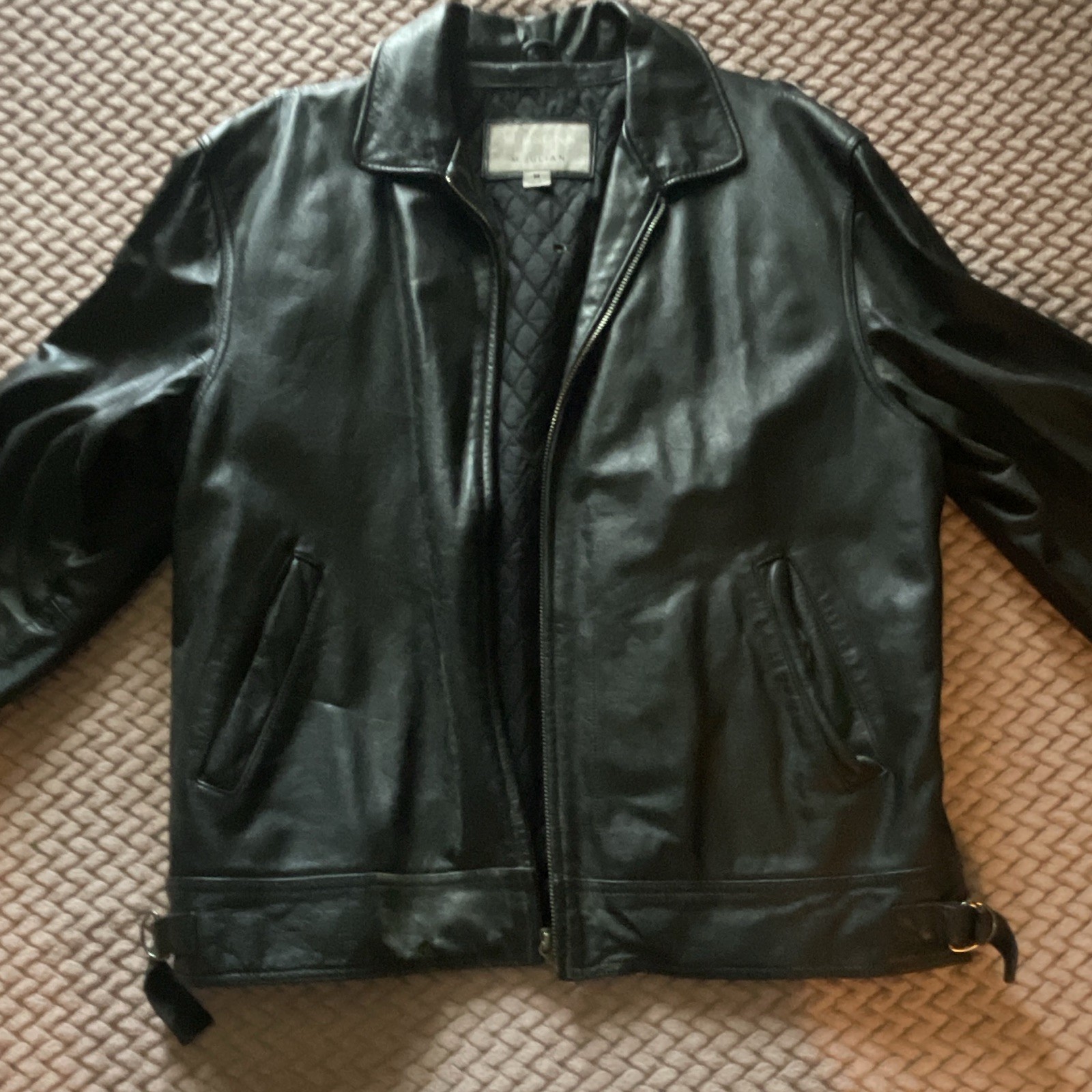 Wilsons Leather Men’s Black Leather Full Zip Jacket Quilted Lined Pockets M