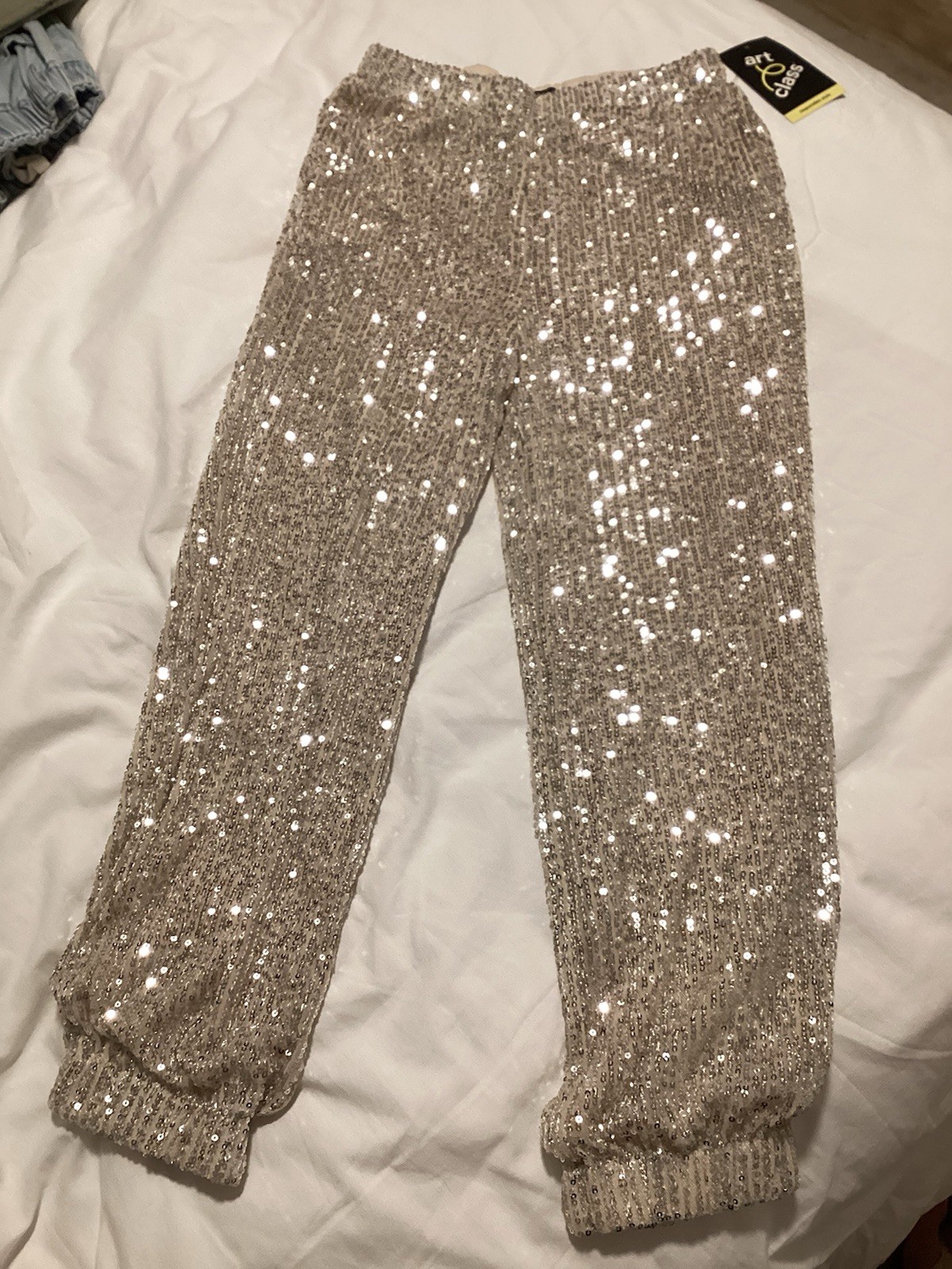 Girls Sequin Knit Jogger Pants Pull-On Elastic size Medium 7/8