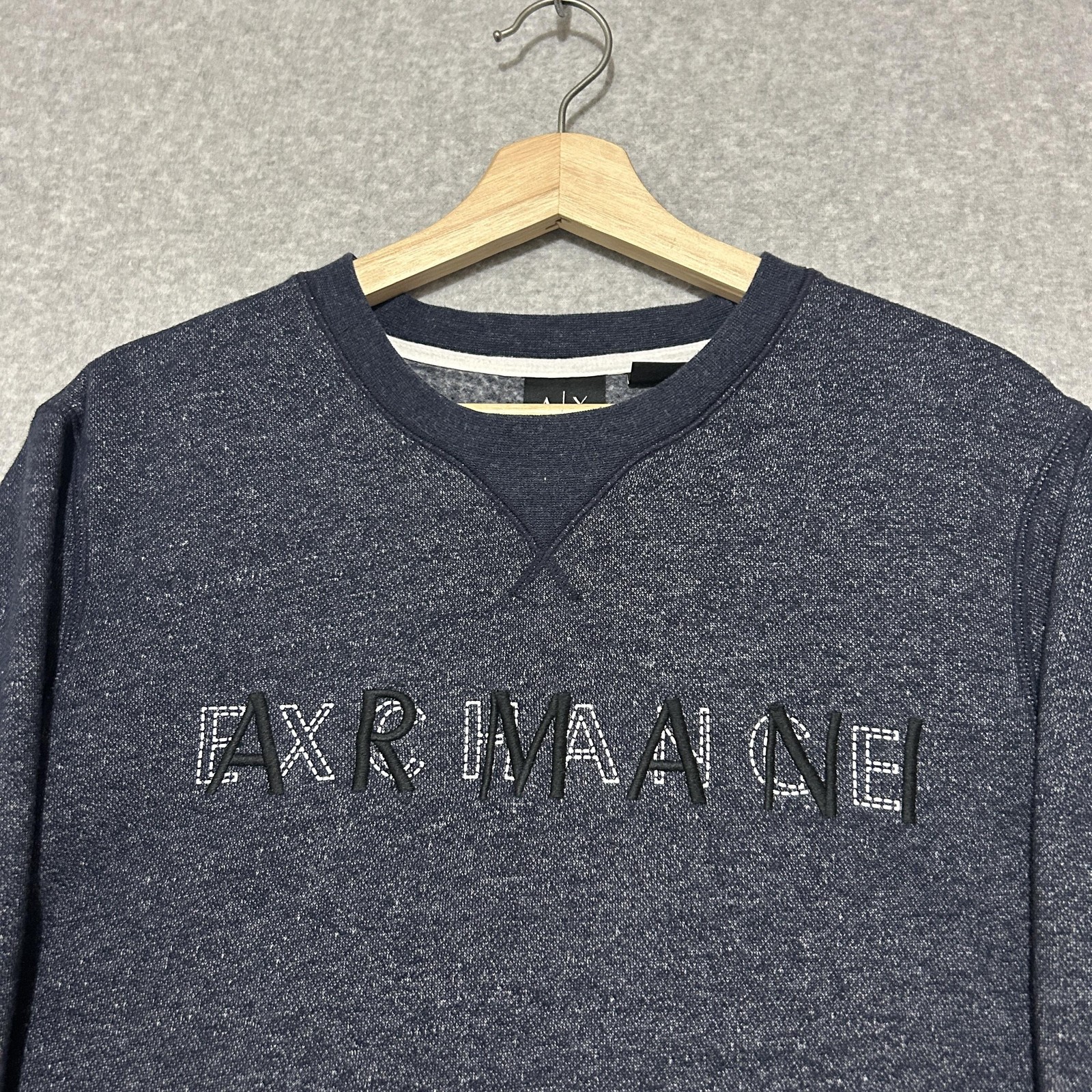 Armani Exchange Sweatshirt Mens Medium Blue Pullover Fleece Crewneck Logo Front