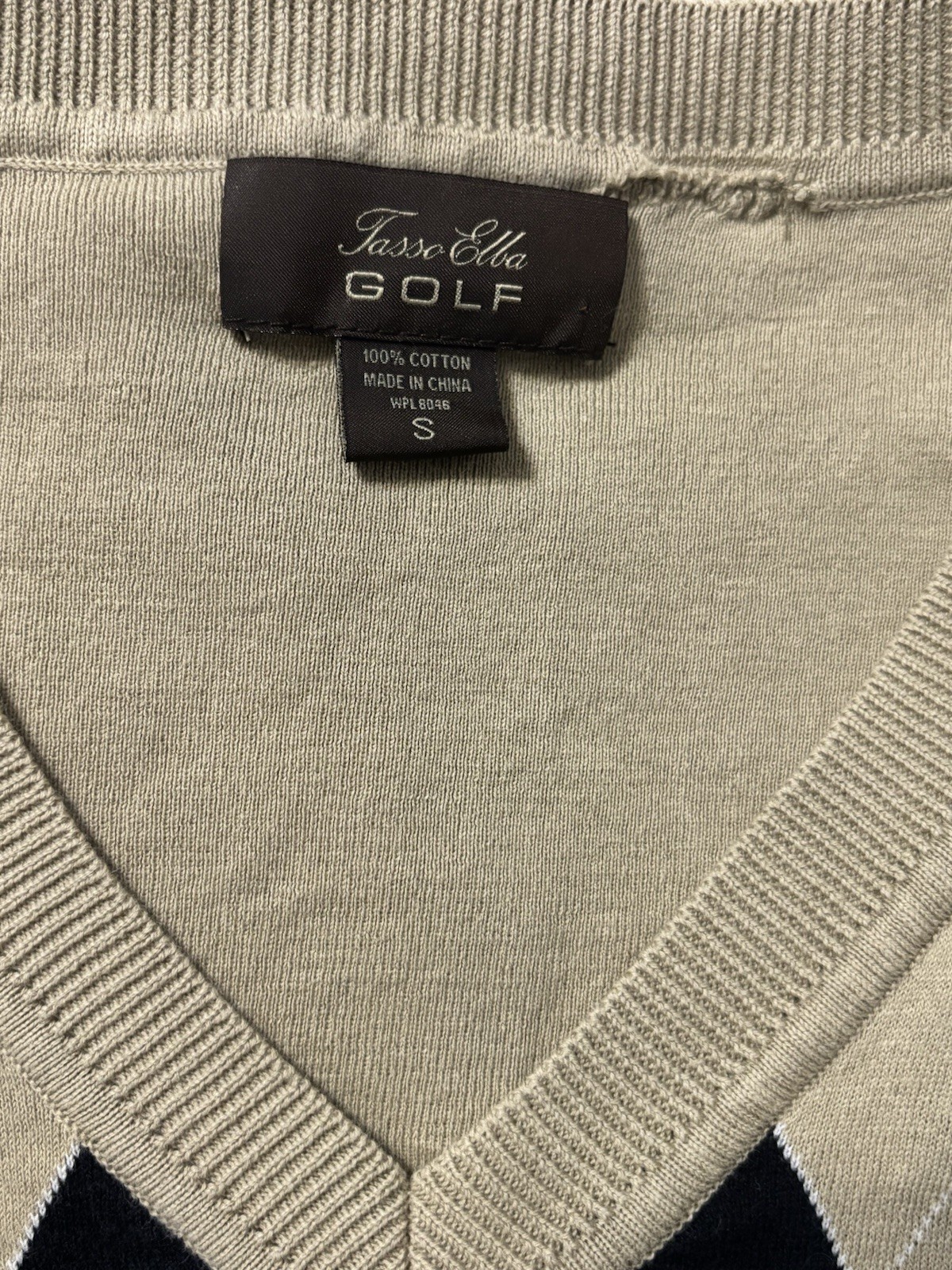 Tasso Elba Sweater Vest Mens Small Beige Navy Knit Golf V Neck