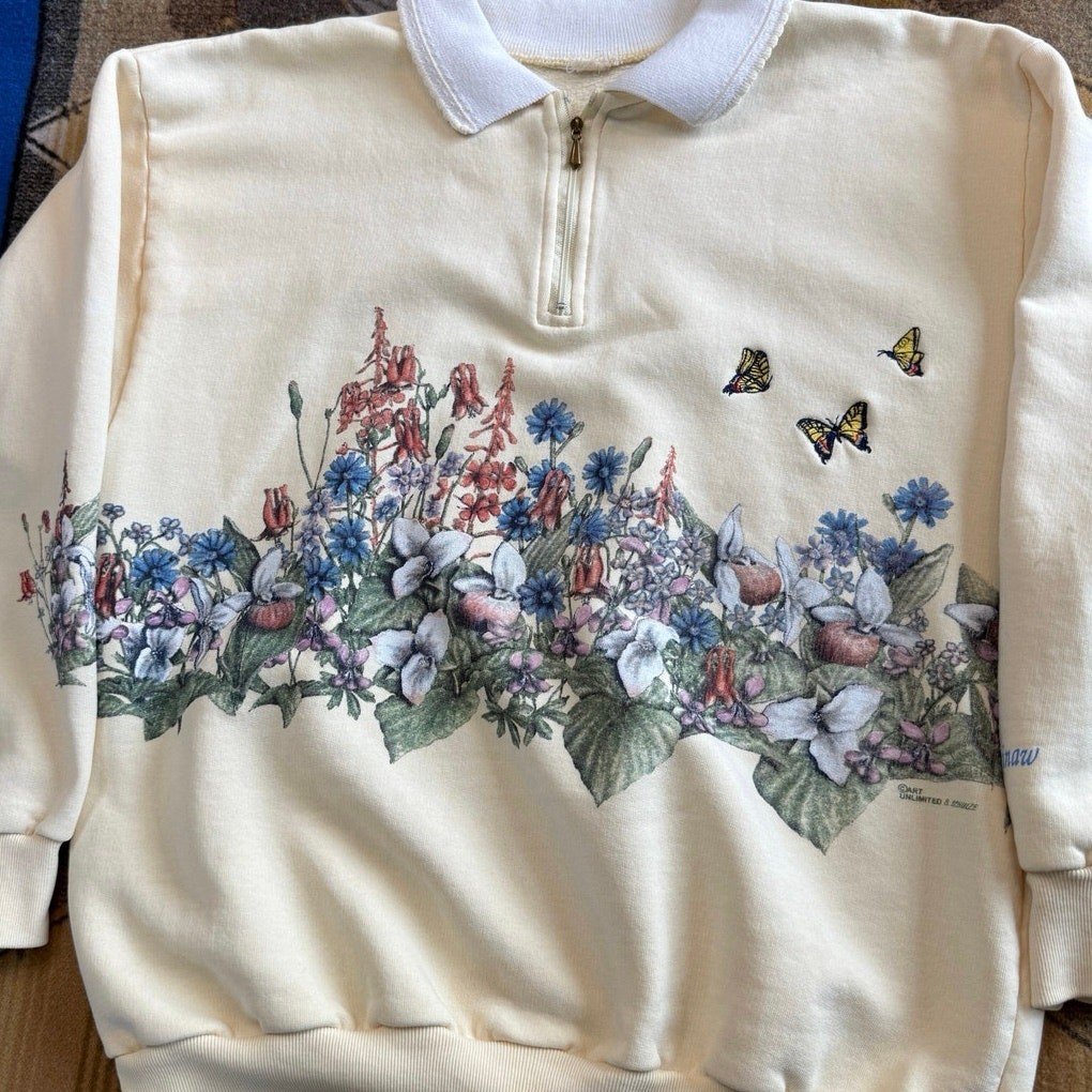 Vintage 90s Women’s Art Unlimited Butterfly Nature Outdoor Sweatshirt Size Small