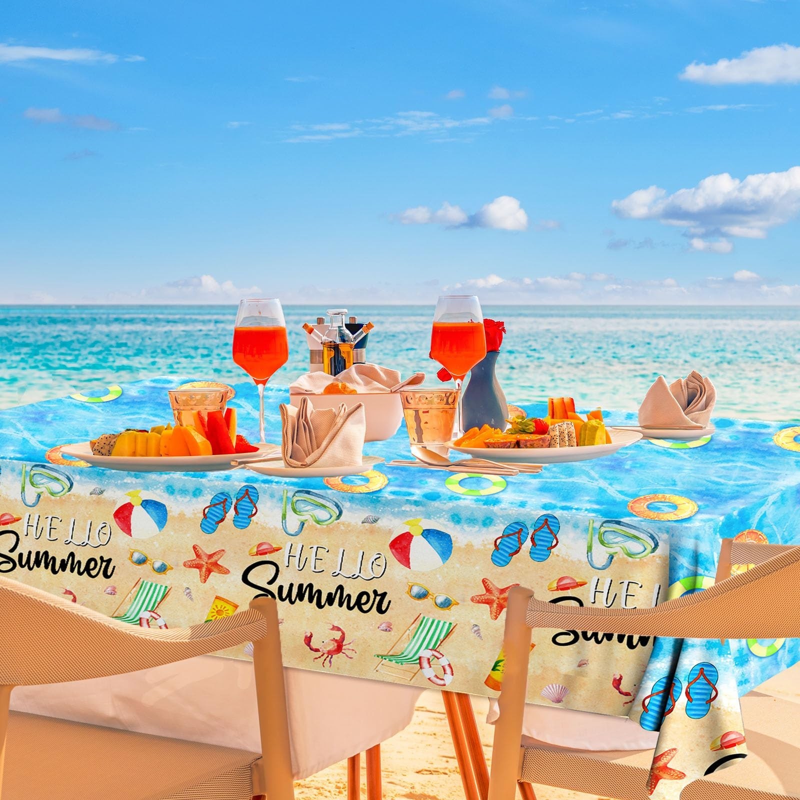 GREHUMOR Hello Summer Tablecloths Hawaiian Beach Party Table Cover 3Pcs Plast…