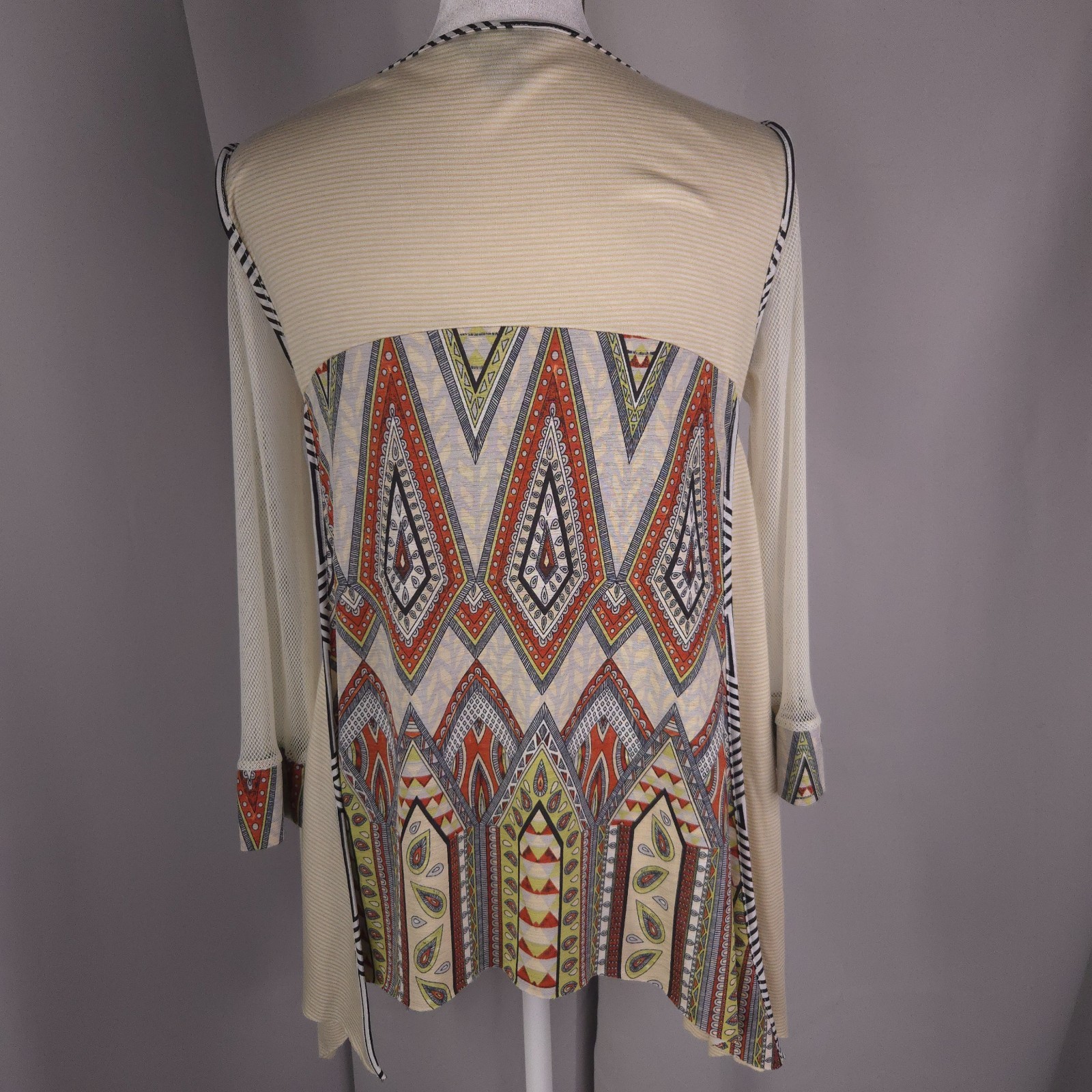 Womens Top Small Boho Tribal Print Mesh Tunic Handkerchief Hem Artsy Festival