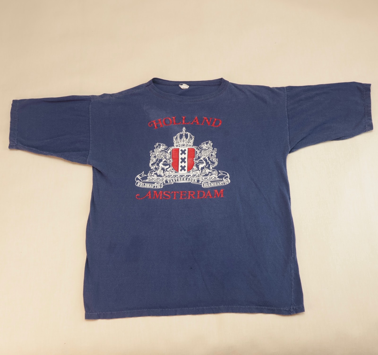 Vintage Holland Amsterdam T Shirt Navy Blue Crest Netherlands Tourist Graphic XL