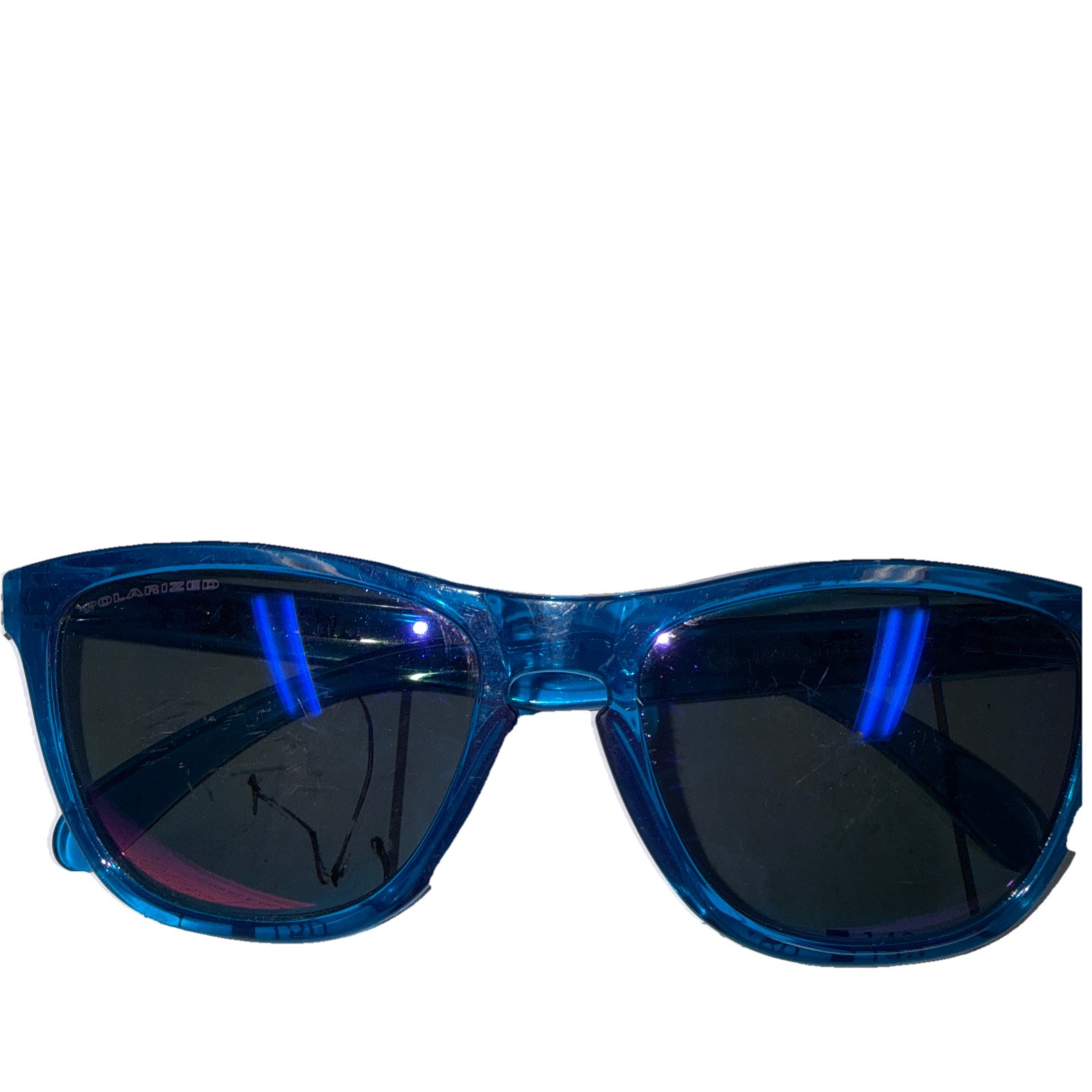 Used Oakley Frogskins BLUE FRAME Sunglasses model 24-356 lens have scratches.