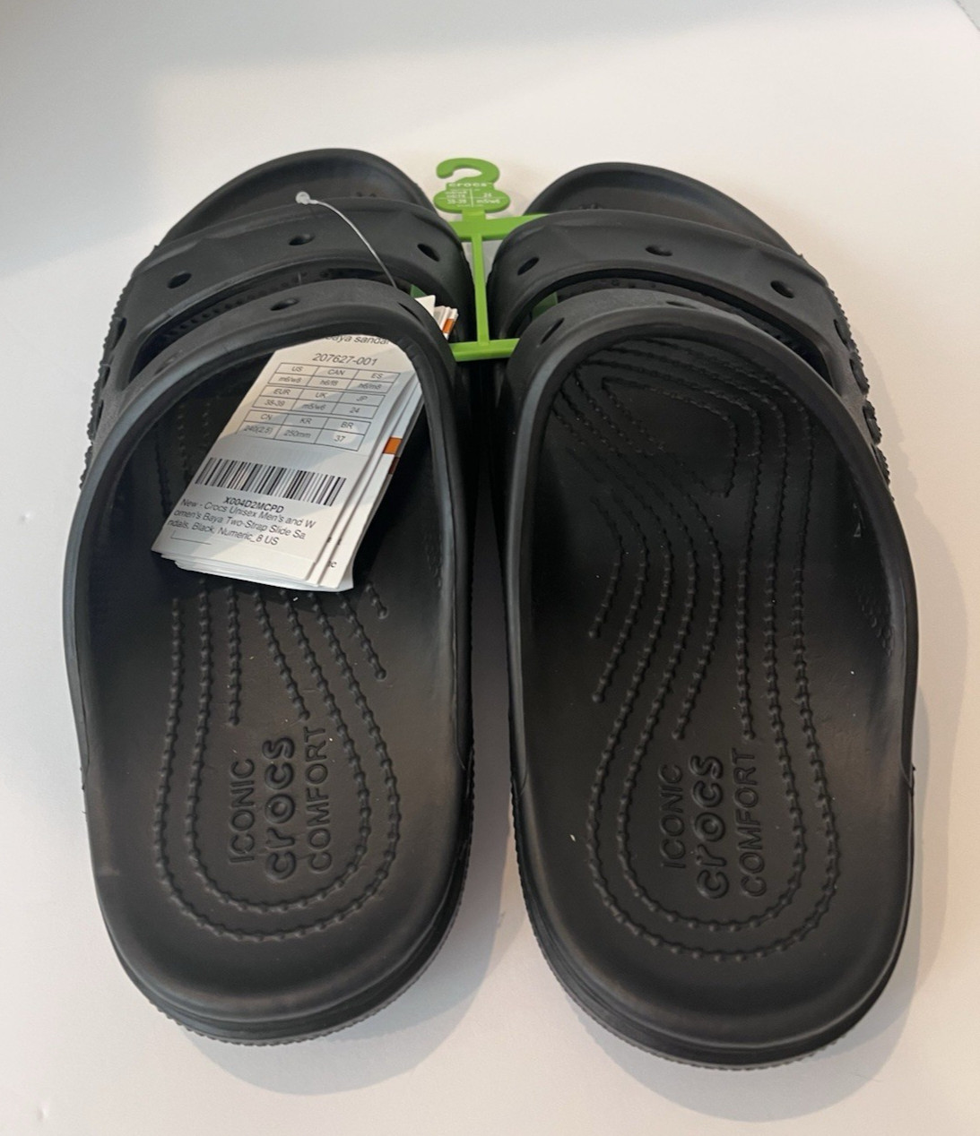 Crocs Sandals Womens 8 (Mens 6) Black Baya 2 Strap Slide 207627-001-Unisex
