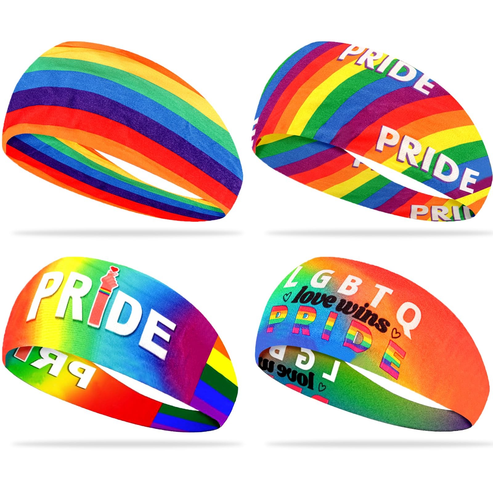 KICOSY 4PCS Pride Rainbow Headband Set, Stretchy 1 Count (Pack of 1), rainbow