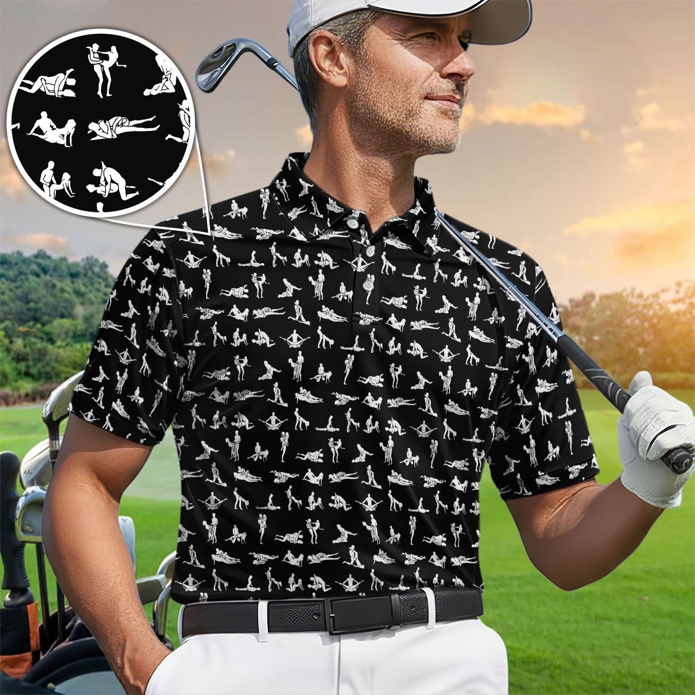 Naughty Couple Golf Polos For Golfer, Sexy Pattern Golf Shirt, Golf Gift For Men