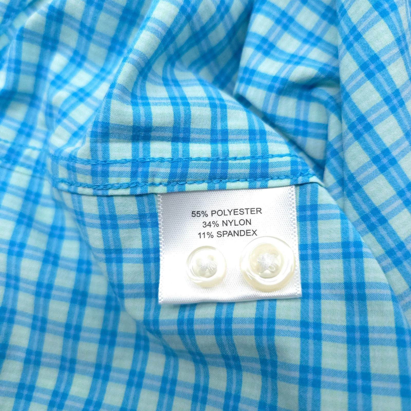 Peter Millar -Summer Comfort Button Shirt -M Aqua Blue Short Sleeve Nylon Poly