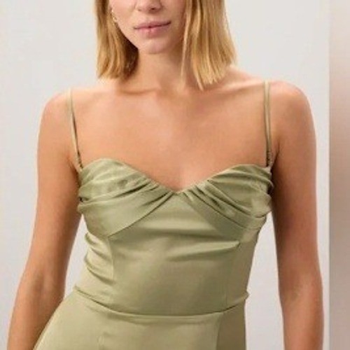 Reformation Hensley Satin Midi Dress Artichoke Green Size 12 NEW Wedding guest