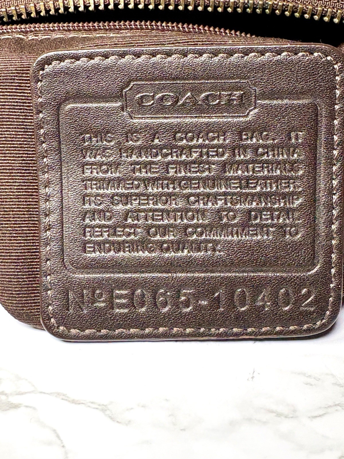Coach Signature Logo Canvas Beige/Brown Crescent Shoulder Bag Zip Gold Hardware