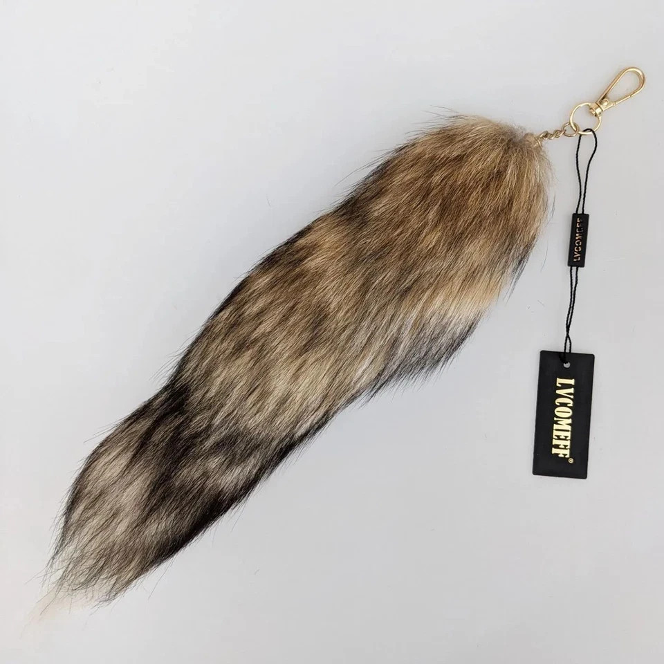 16″-18″ Real Fox Fur Tail Keychain Bag Charm Furry Pendant Costume Cosplay Toys