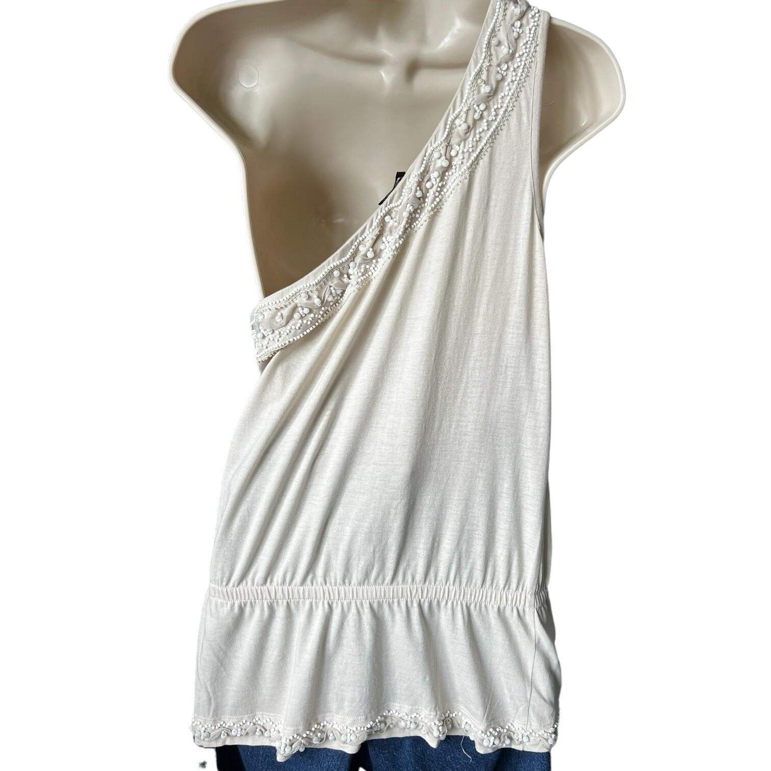 Dolce & Gabbana Vintage One-Shoulder Beaded Feather Top (IT42)