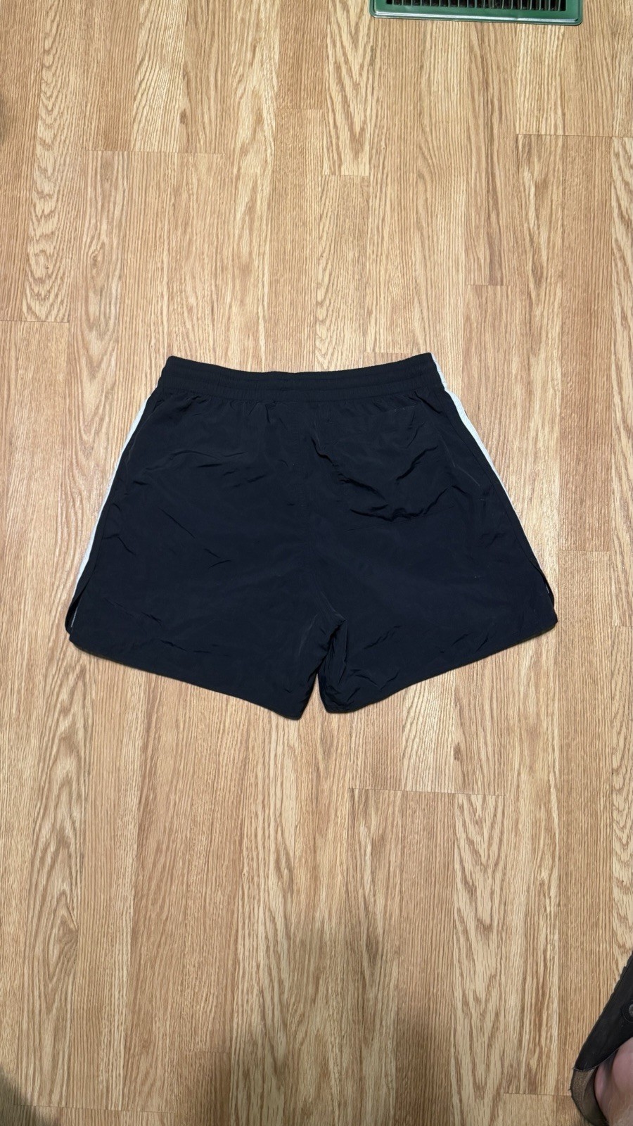 adidas Men’s M Black Athletic Shorts White 3-Stripes Logo Elastic Waist