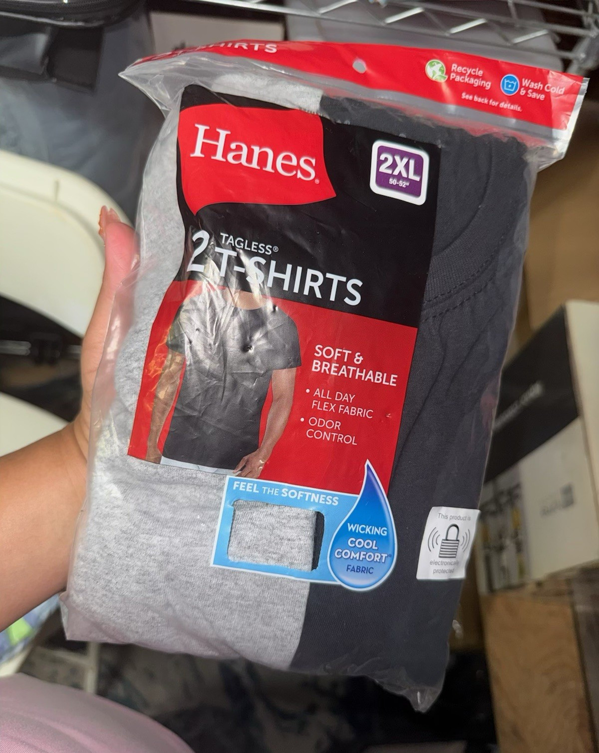 Hanes Tagless Men’s 2XL 2-Pack Cotton Jersey T-Shirts Black/Gray Moisture