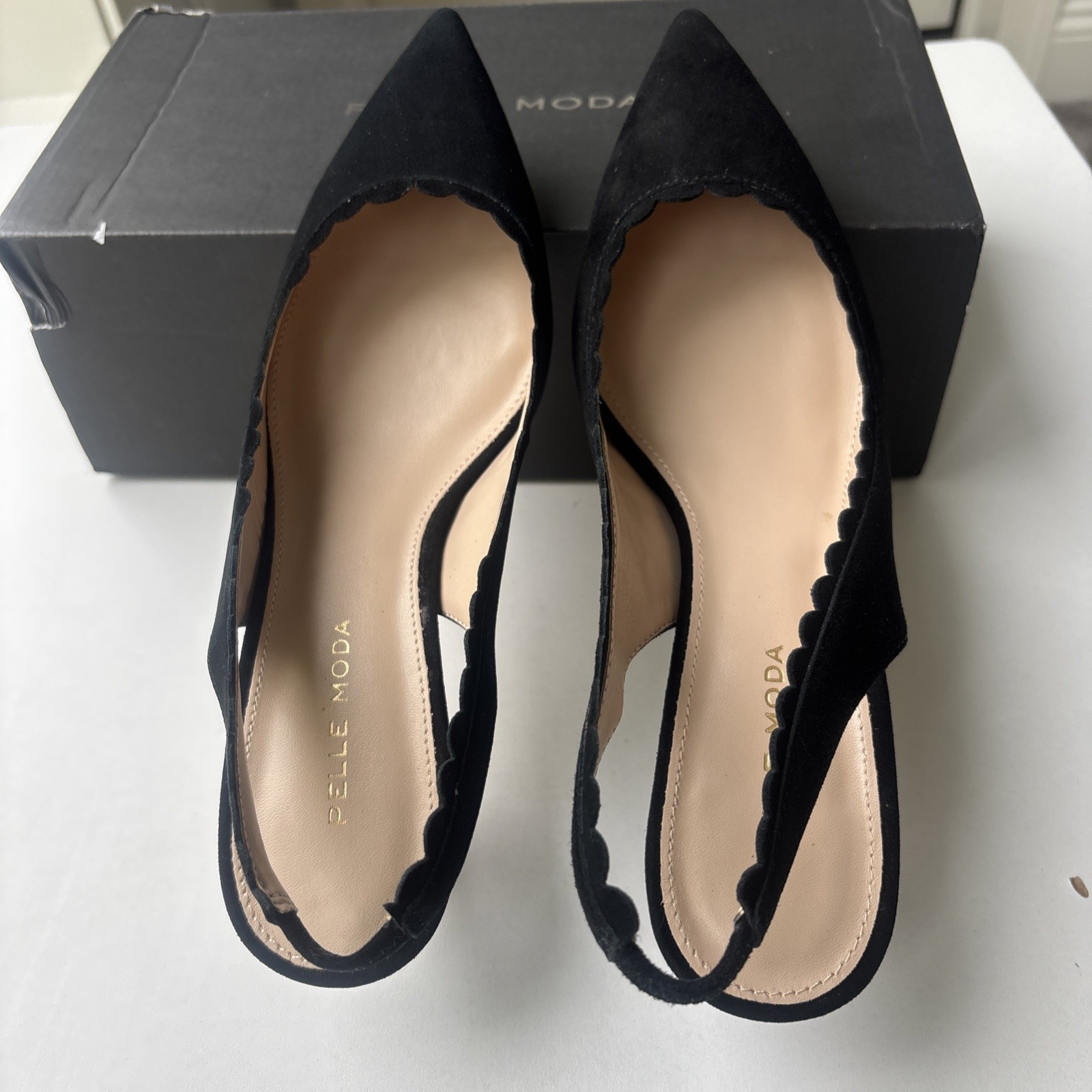New Pelle Moda Kelsa Slingback Pump In Black Suede Women’s Size 8M