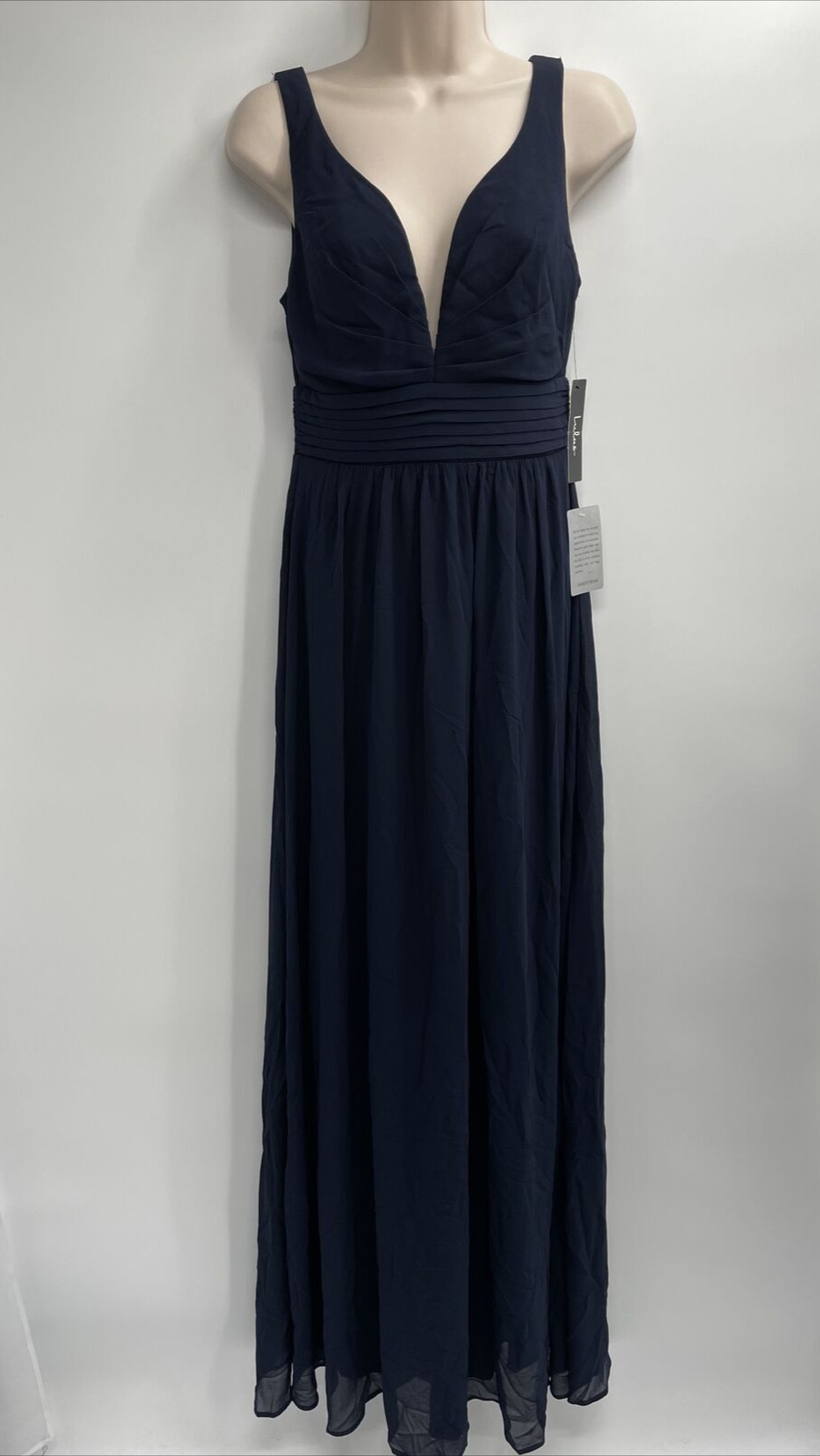 Lulu’s Chiffon A-Line Ruched Navy Blue Bridesmaid Wedding Maxi Dress Gown Size S