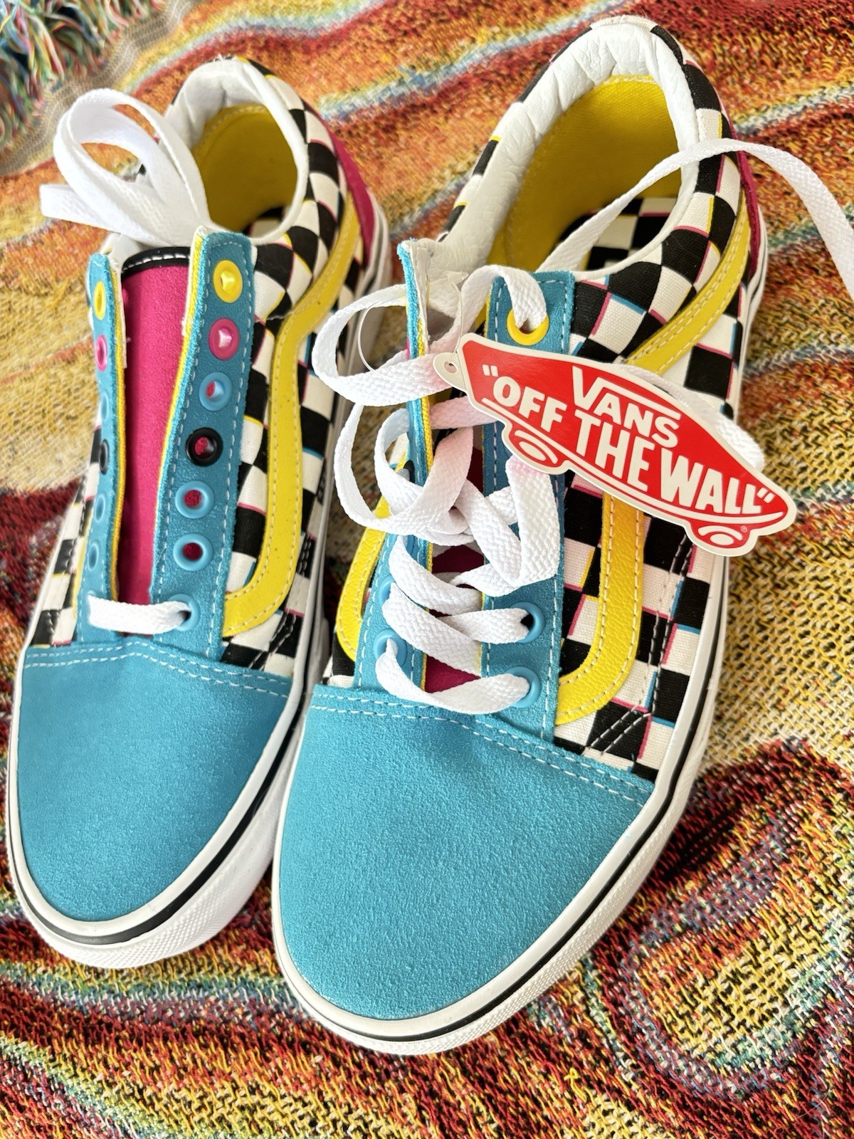 VANS Off The Wall Multicolor Checkerboard Low Top Lace-Up 8.5W NEVER WORN!