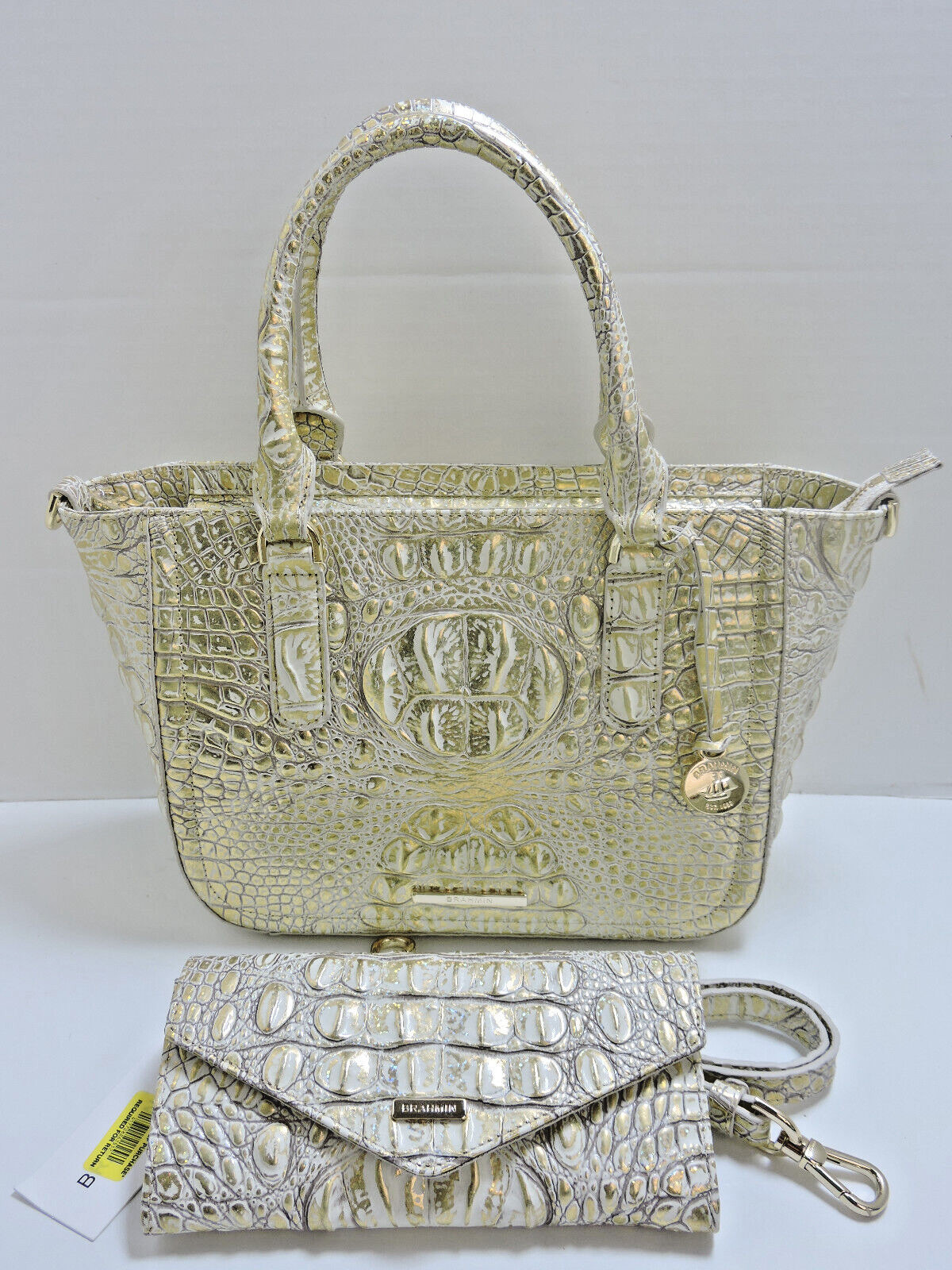 Brahmin Small Ashlee Hologram Gold Melbourne Leathe Satchel Veronica Wallet NWT