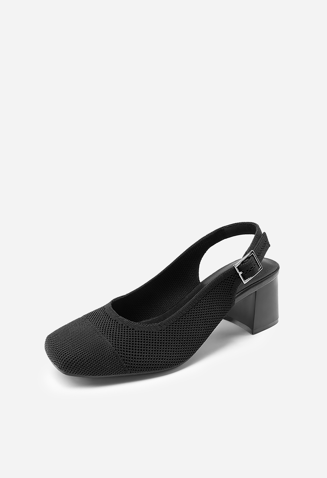 Women Slingback Strap Pumps Low Chunky Block Heel Close Square Toe Pump Shoes
