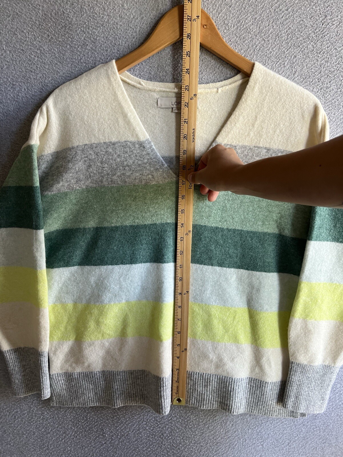 Loft Sweater Womens LP Striped Colorblock V-Neck Wool Blend Academia Preppy
