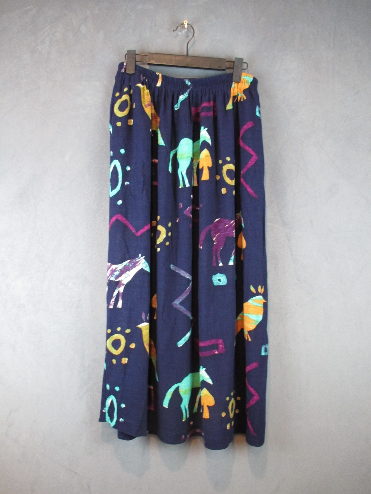 Vintage Nino Wong Skirt Womens 1X Multicolor Horse Print Maxi Made USA