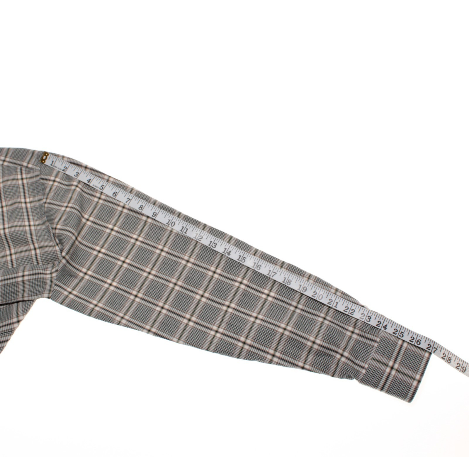GMF NWT Dress Shirt Size 44 17.5 in Green / Cream / Black Plaid 100% Cotton