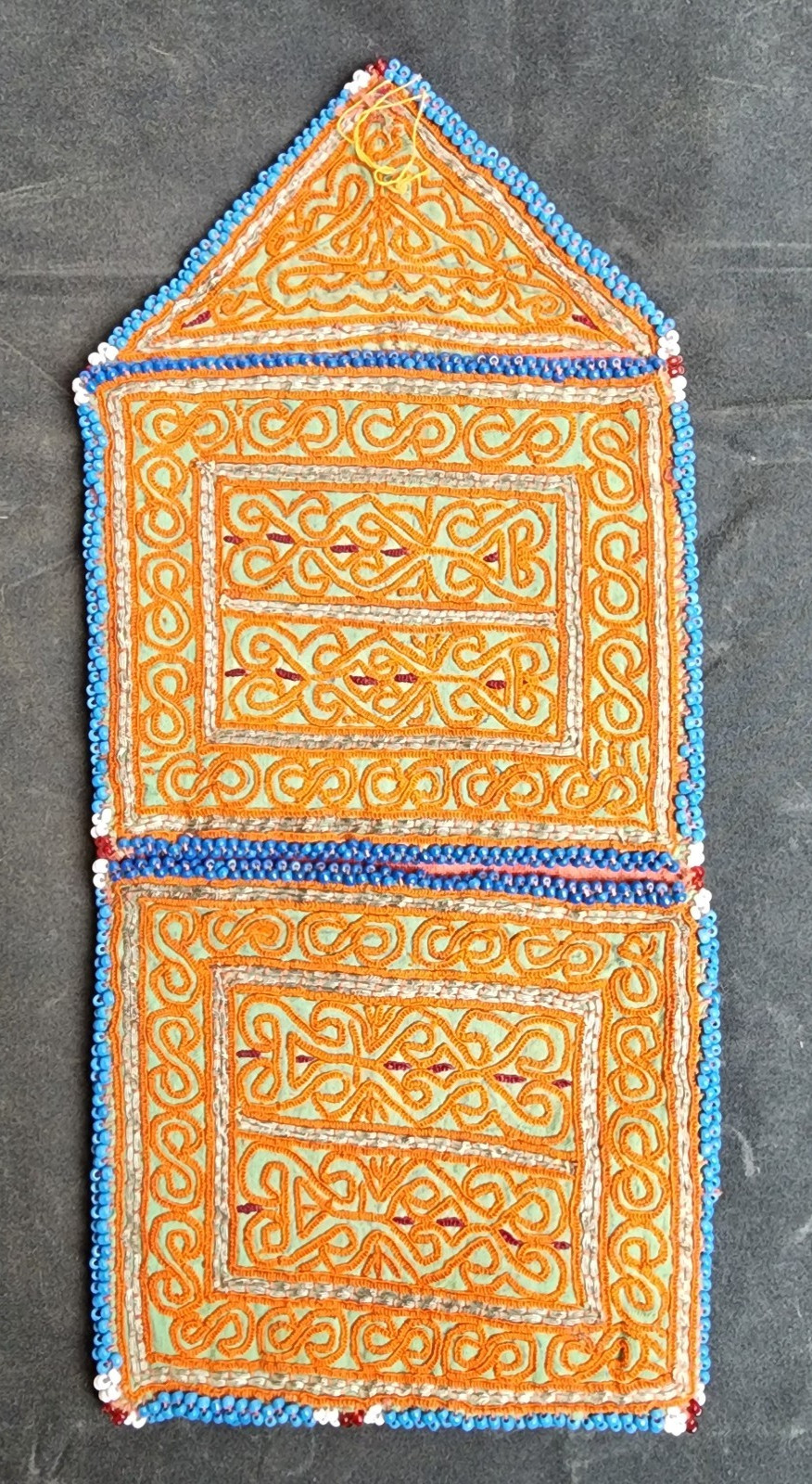 Kuchi Afghan Pouch Wallet Handmade Beaded Orange-Yellow Embroidered