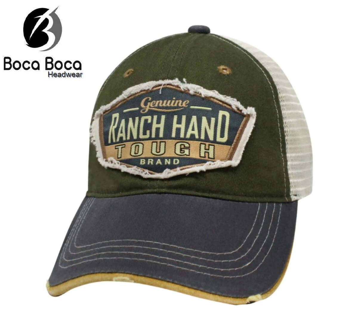 Men’s Ranch Hand Tough Washed Cap w/ Woven Applique Distressed Hat