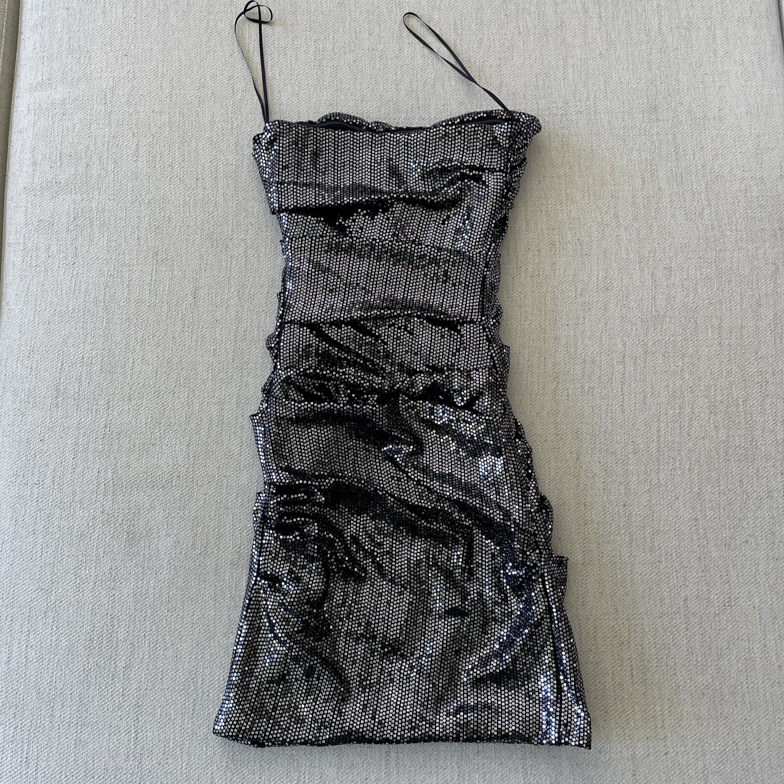 ba&sh Maelle Metallic Dot Sequin Ruched Strapless Mini Dress, New, Size XS $345