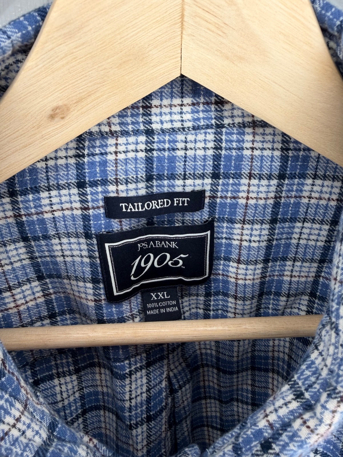 Jos A Bank 1905 Flannel Shirt Mens XXL Tailored Fit Blue Plaid Button Up NWT