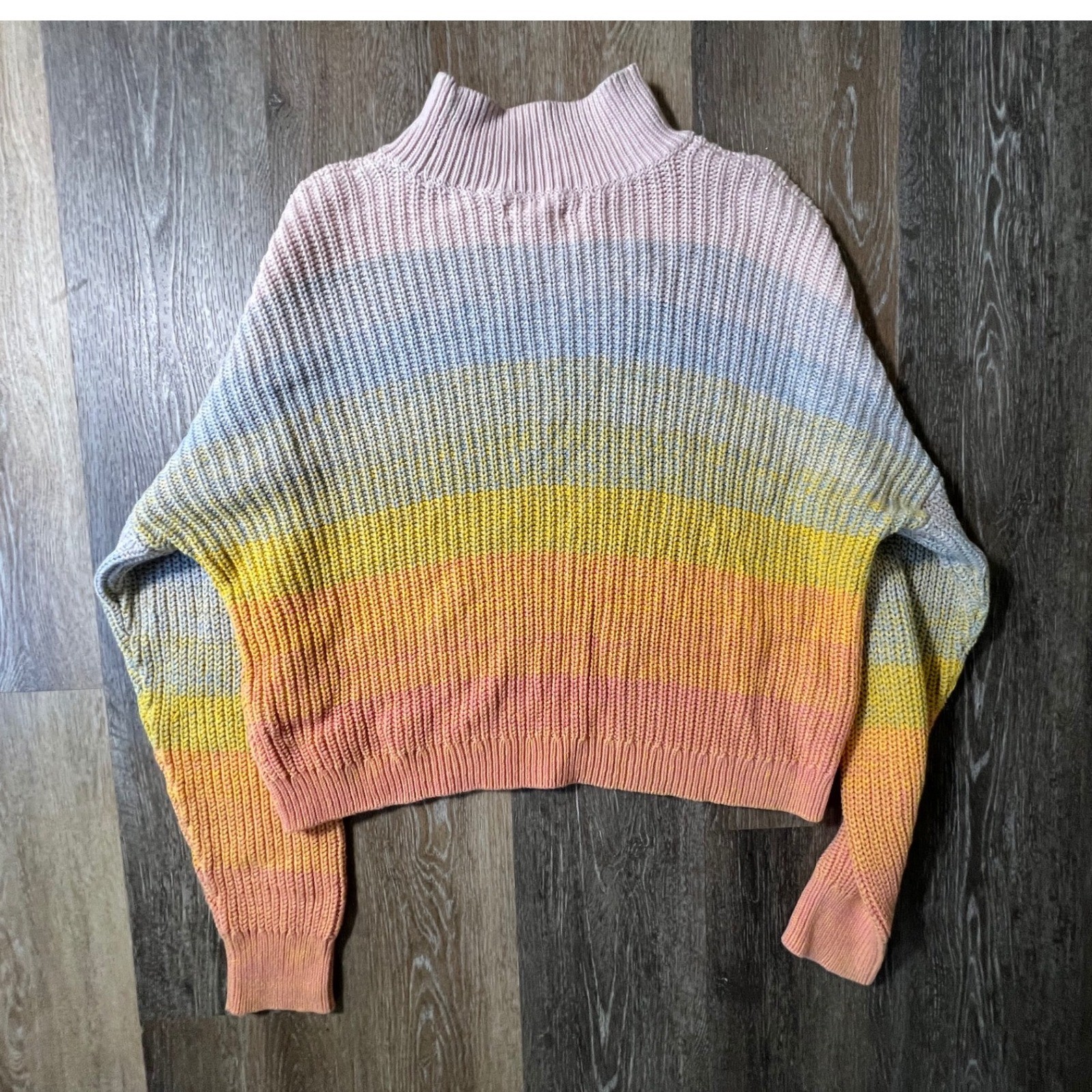 LC Lauren Conrad Sweater Women XXL Multicolor Rainbow Ombre Mock Neck Knit 3066