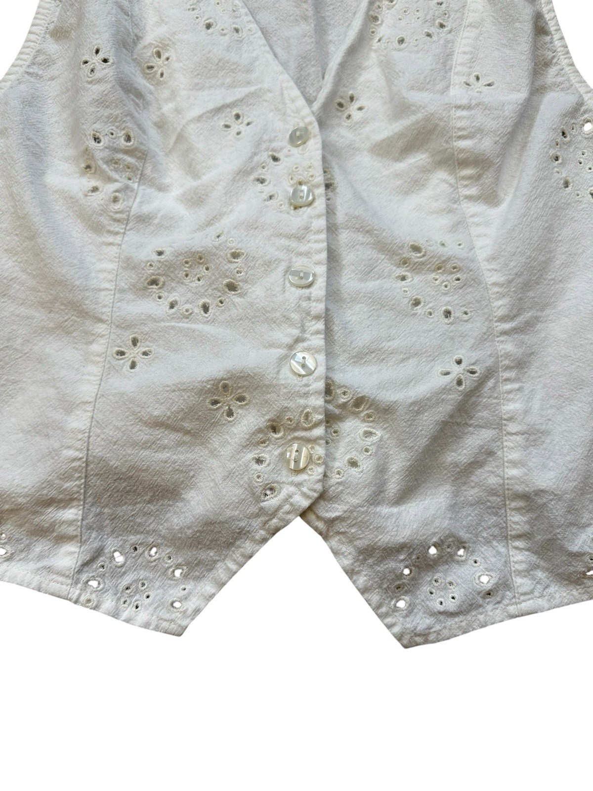 Free People White Eyelet Vest Corset Lace Up Boho Summer Coastal Cowgirl Size S