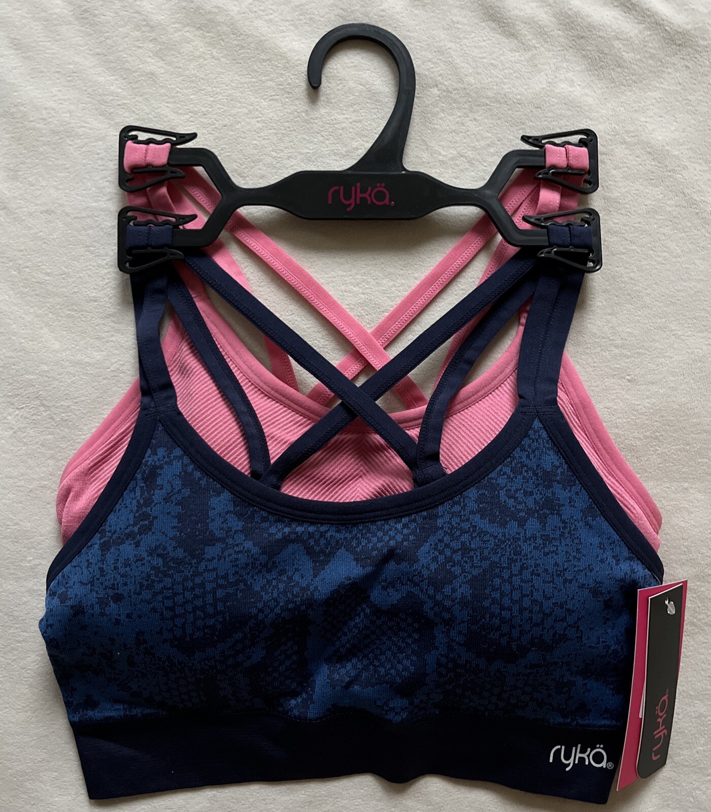 RYKA Sports Bra 2 PACK Supportive Removable Pads Crossback Tagless NWT SMALL