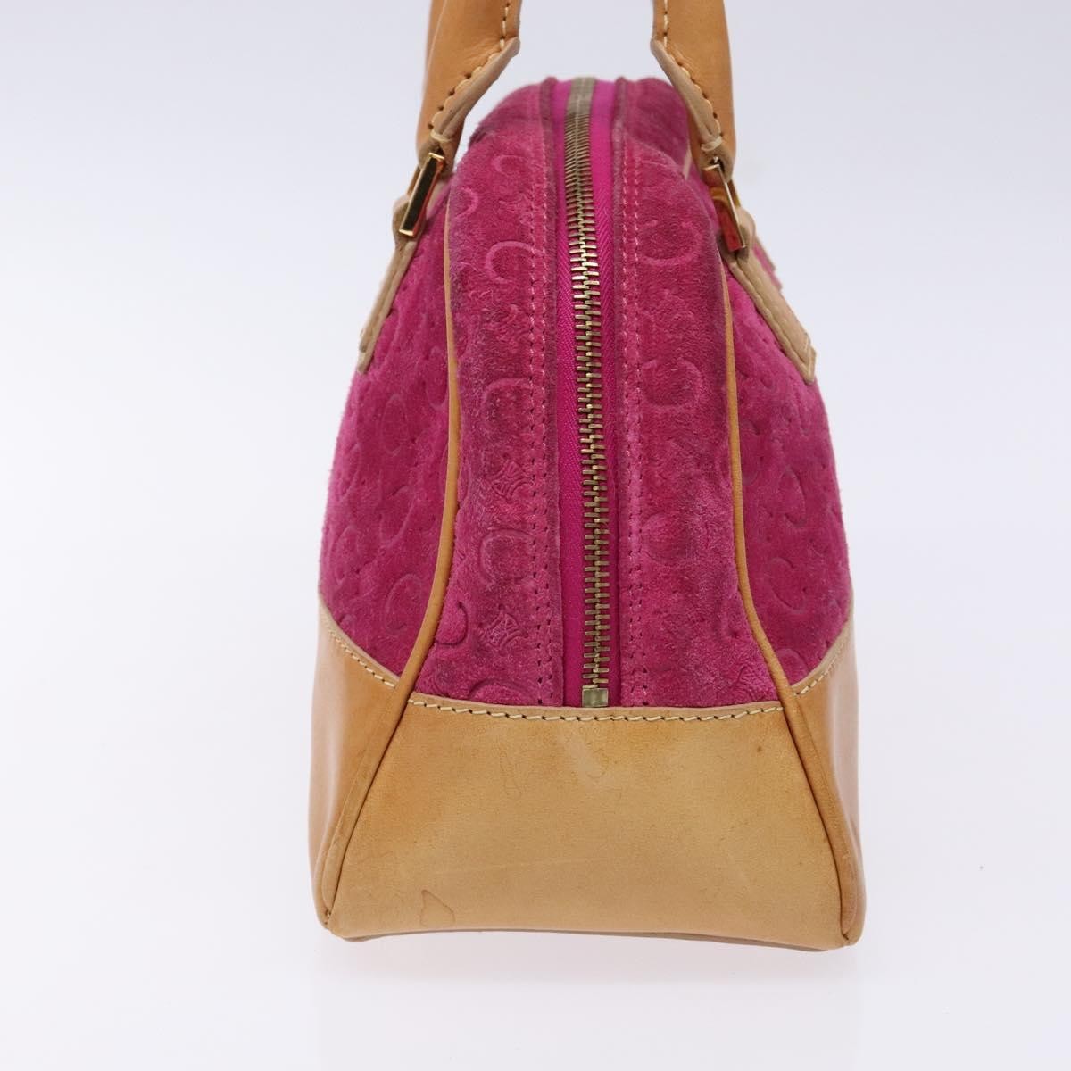 CELINE C Macadam Canvas Hand Bag Suede Leather Purple Gold Auth BA5262