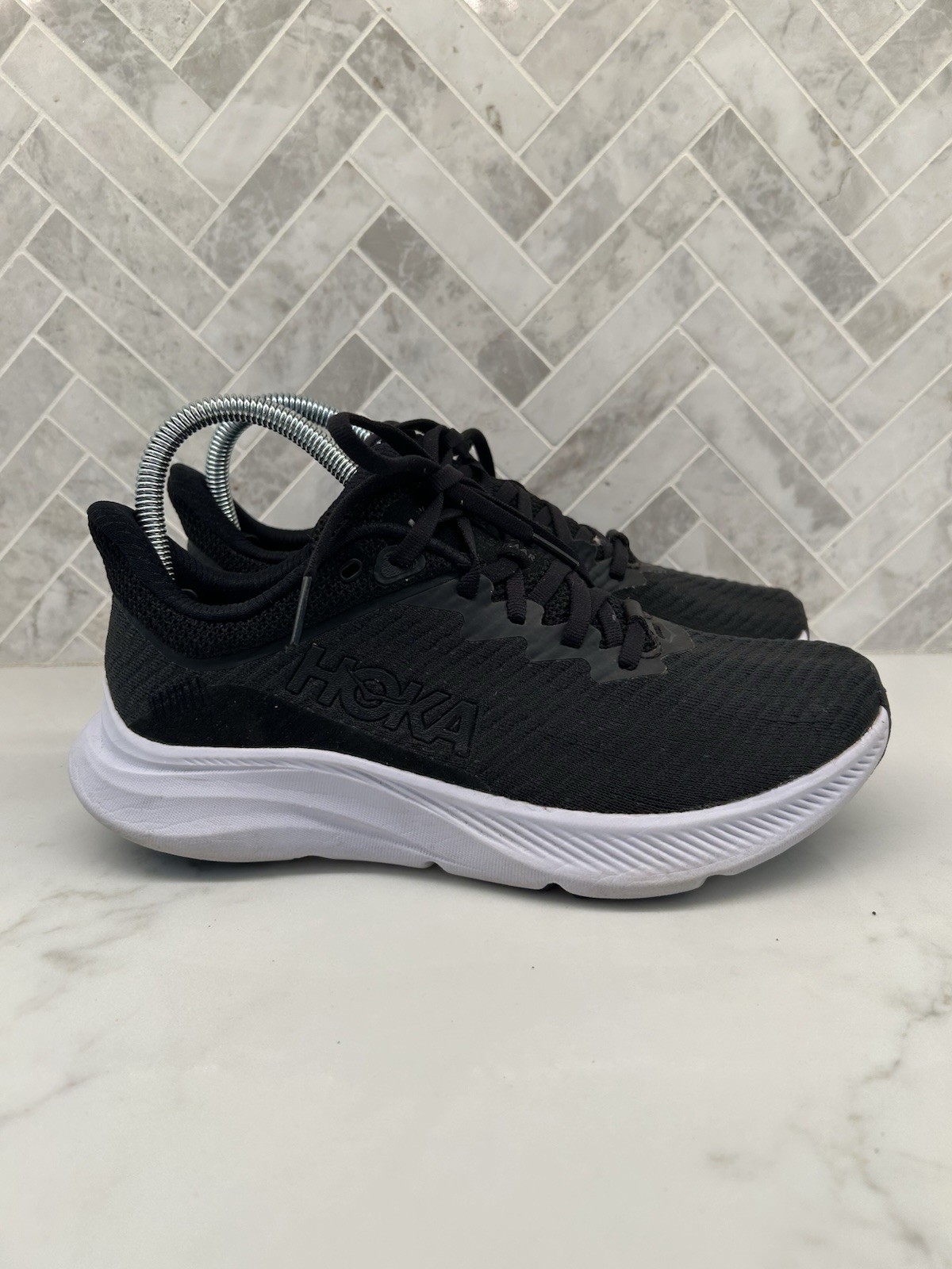 Hoka One One Solimar Running Shoes Womens 7D 7 D Wide Black White Sneakers Mesh